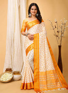 White-Yellow Dola Silk Cotton Saree