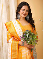 White-Yellow Dola Silk Cotton Saree