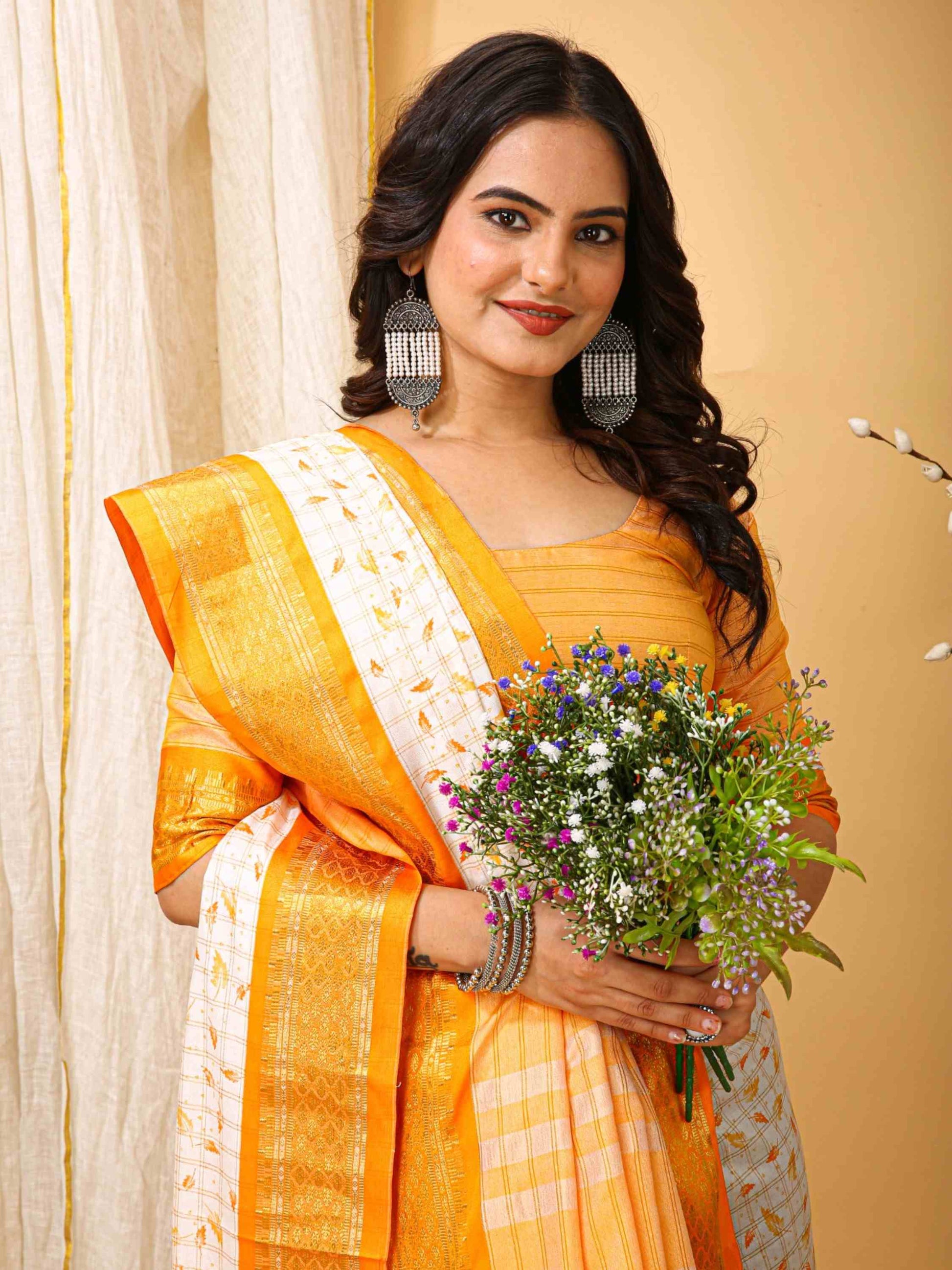 White-Yellow Dola Silk Cotton Saree