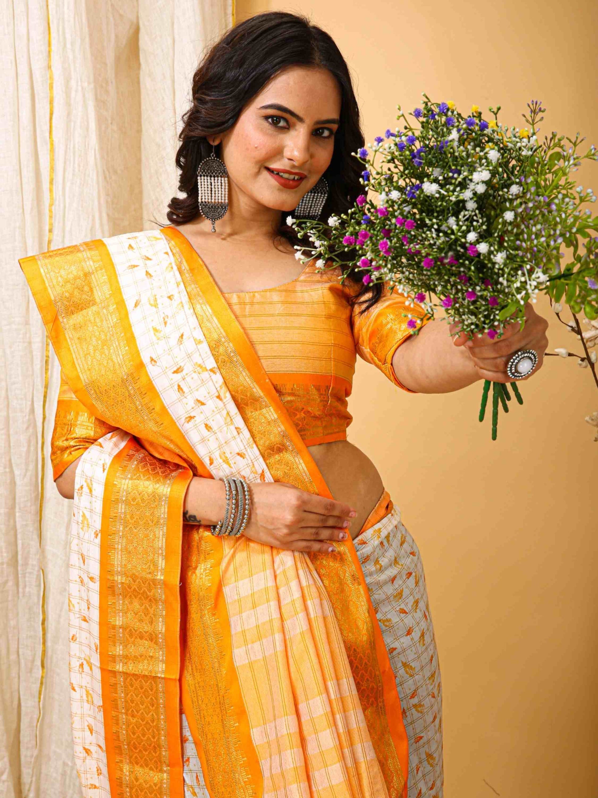White-Yellow Dola Silk Cotton Saree