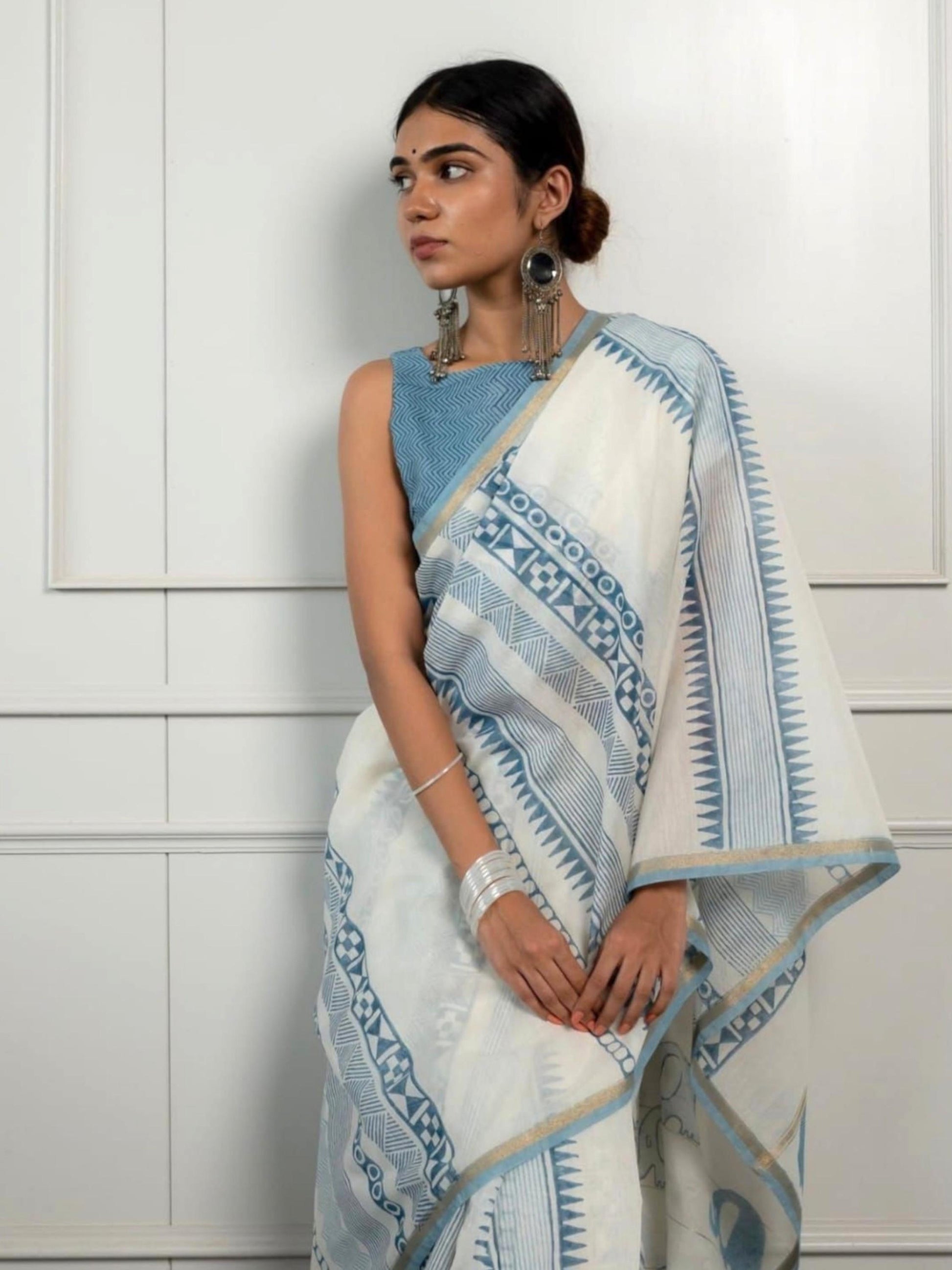 White Chanderi Saree