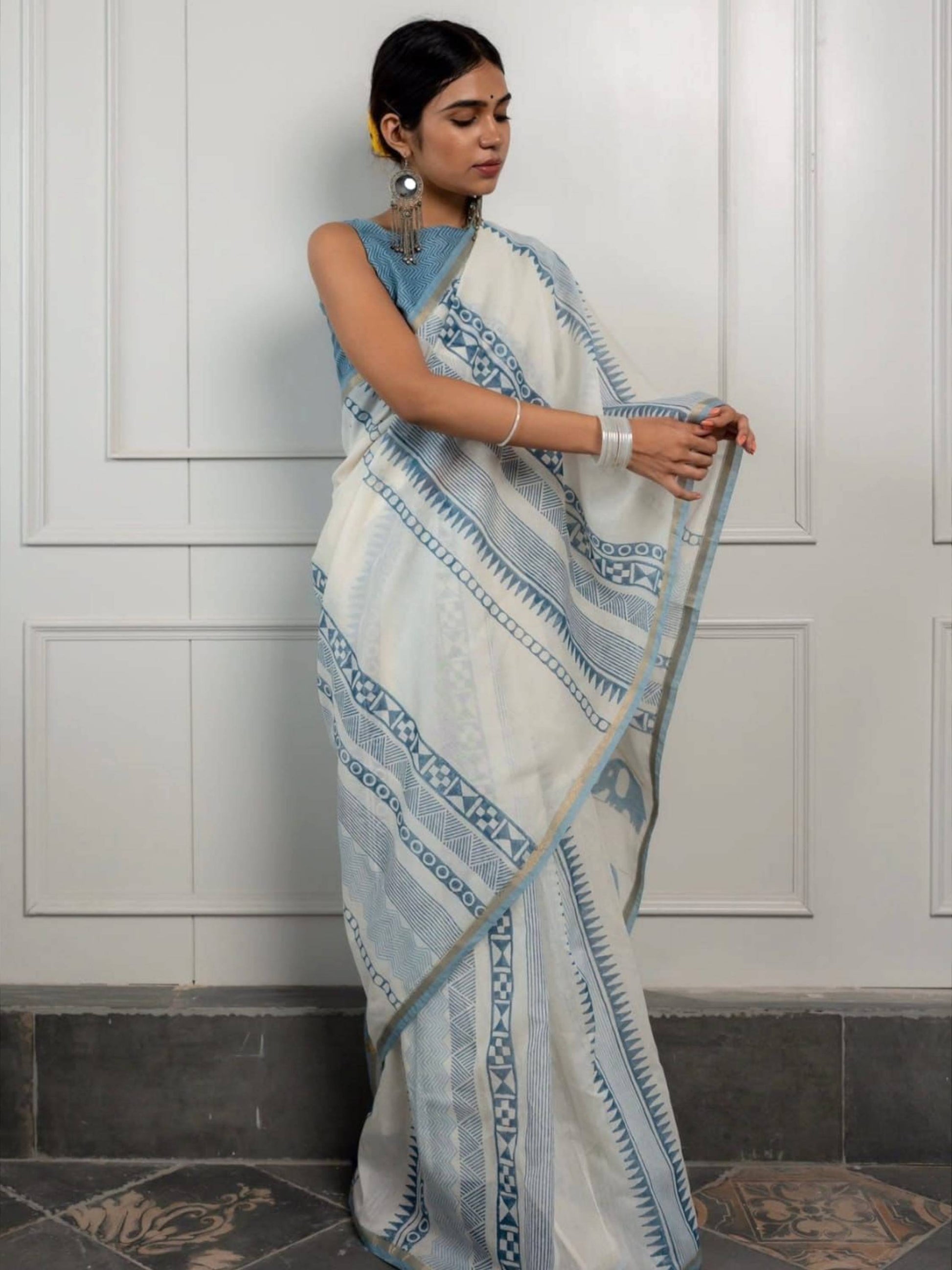 White Chanderi Saree