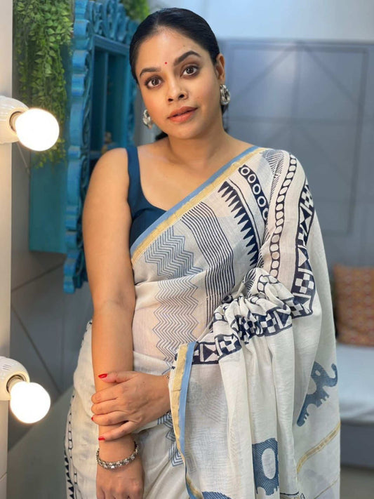 White Chanderi Saree