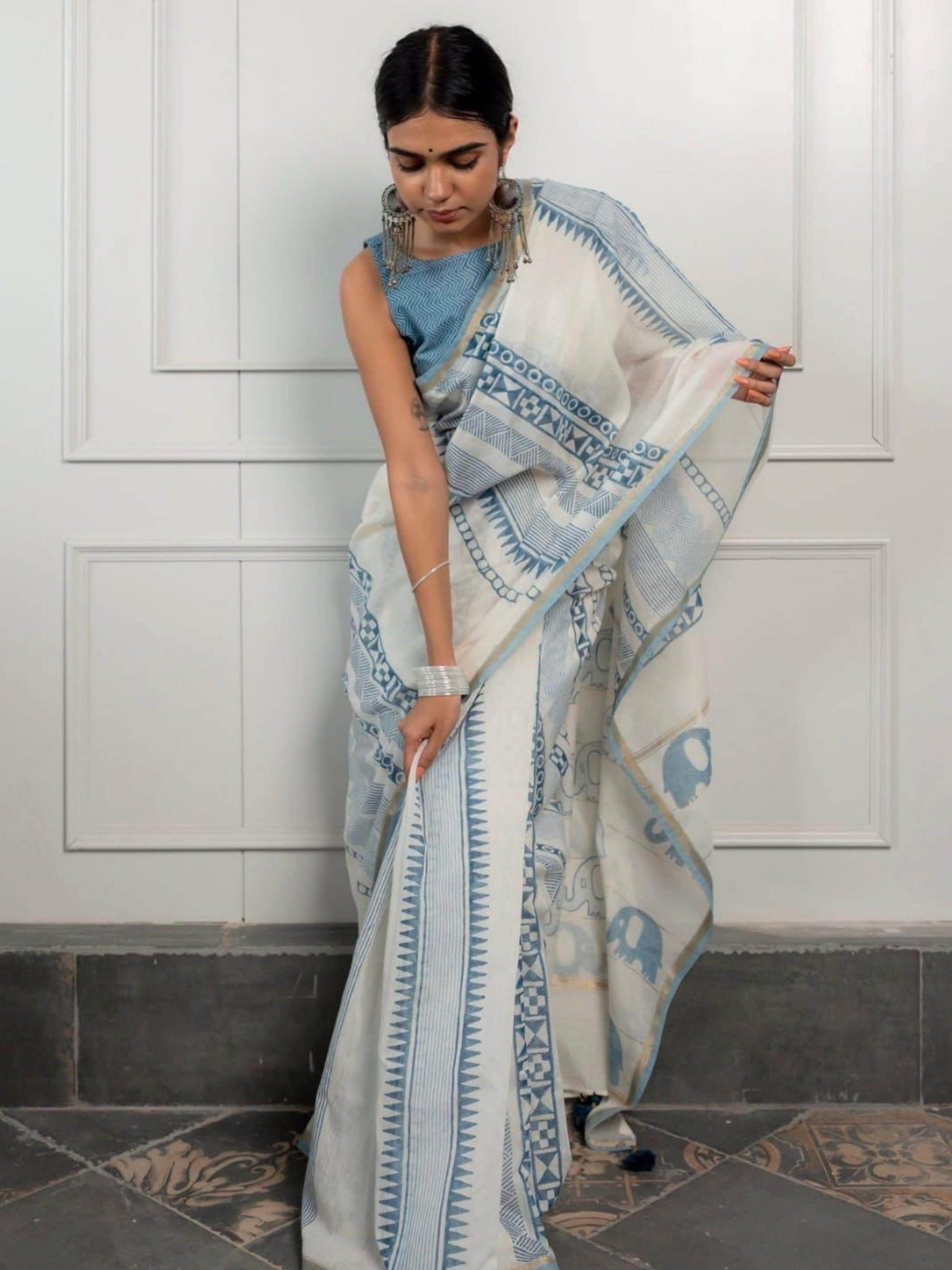 White Chanderi Saree