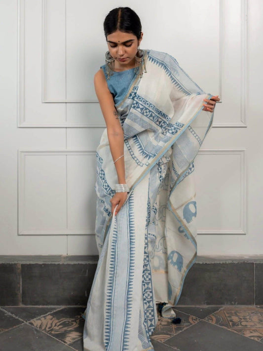 White Chanderi Saree