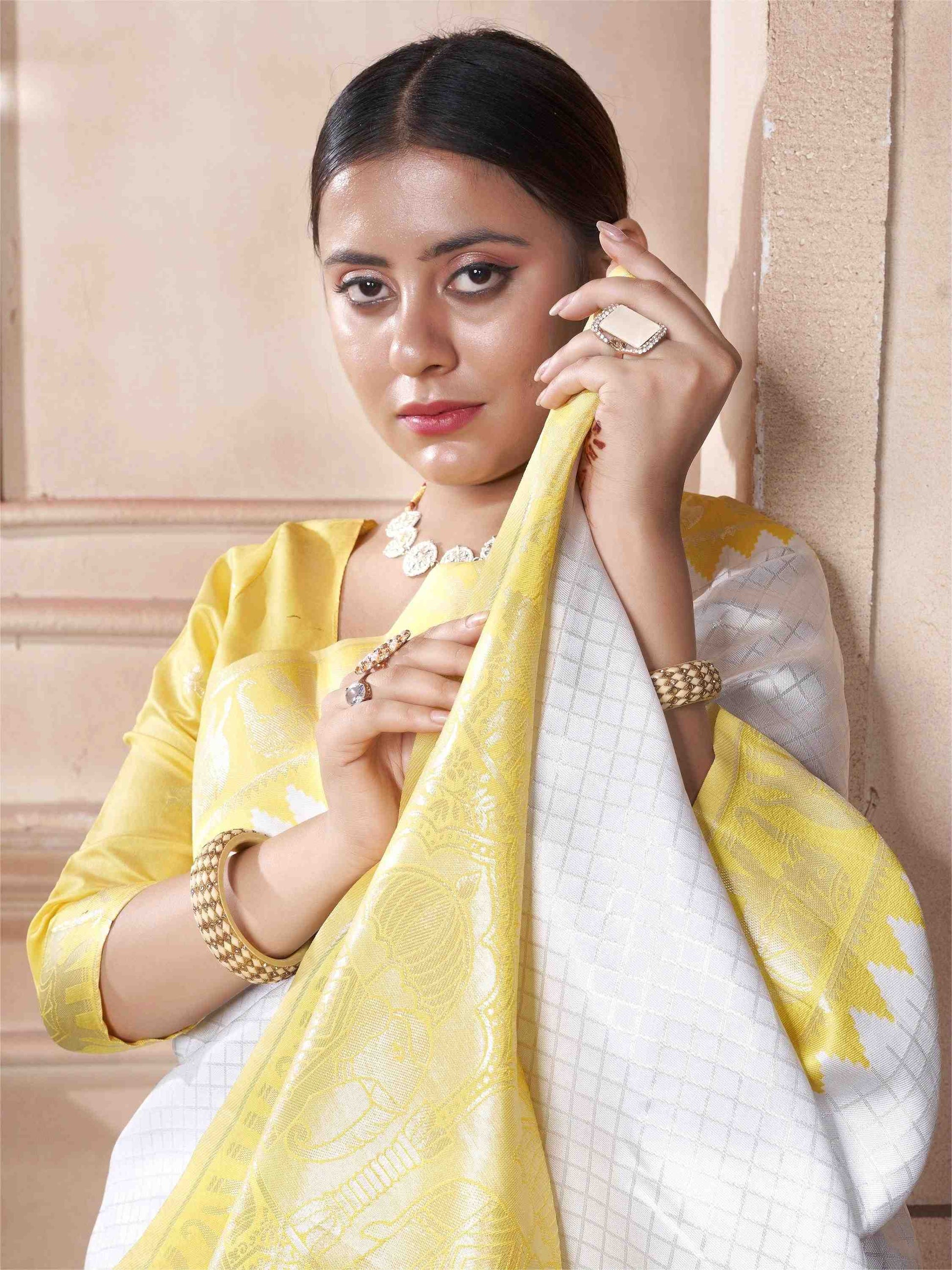 White Kanjivaram Silk Saree