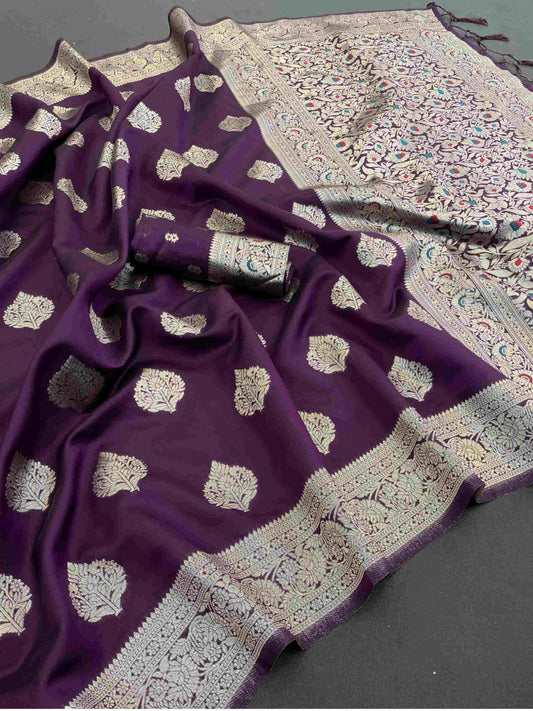 Wine Banarasi Silk Saree