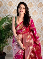 Wine Banarasi silk saree