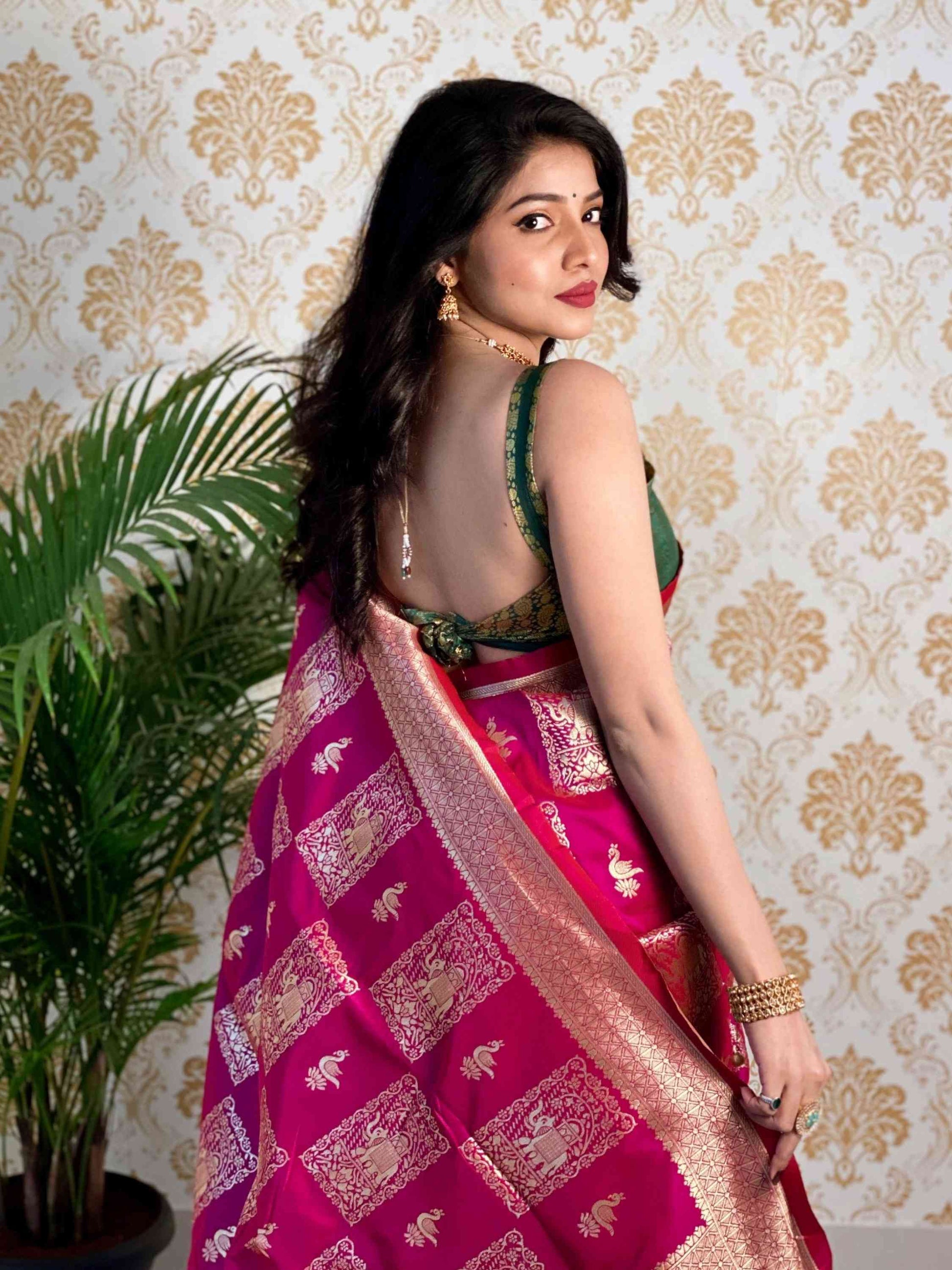 Wine Banarasi silk saree