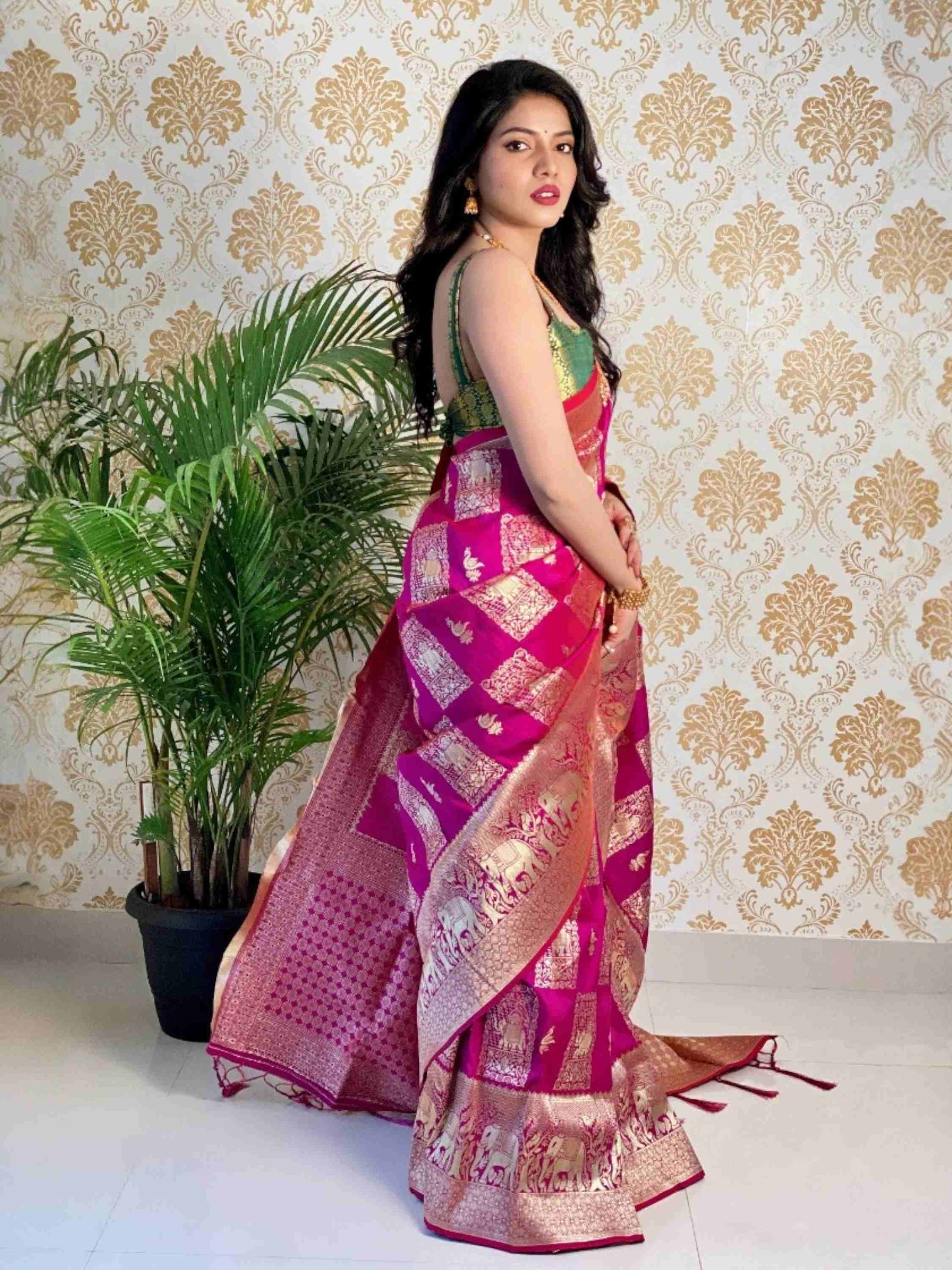 Wine Banarasi silk saree