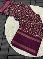 Wine Cotton Dola Silk Saree