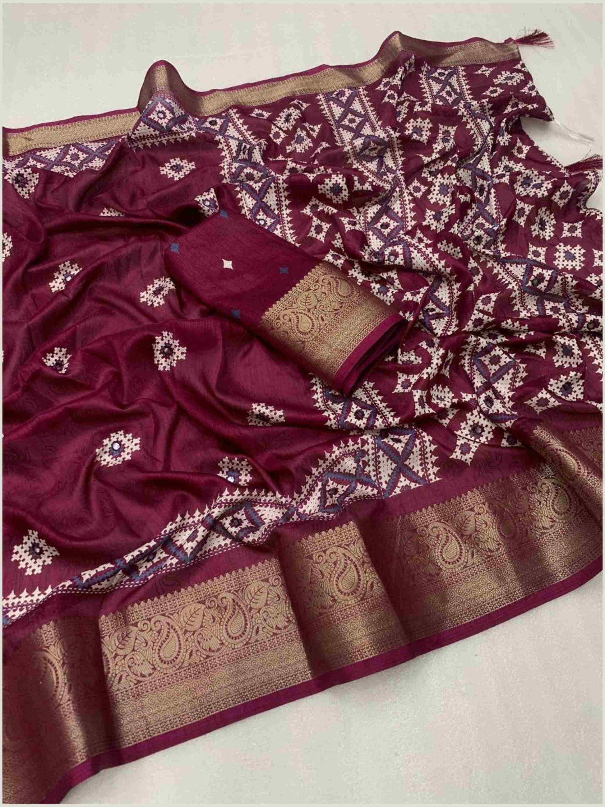 Wine Cotton Silk Saree