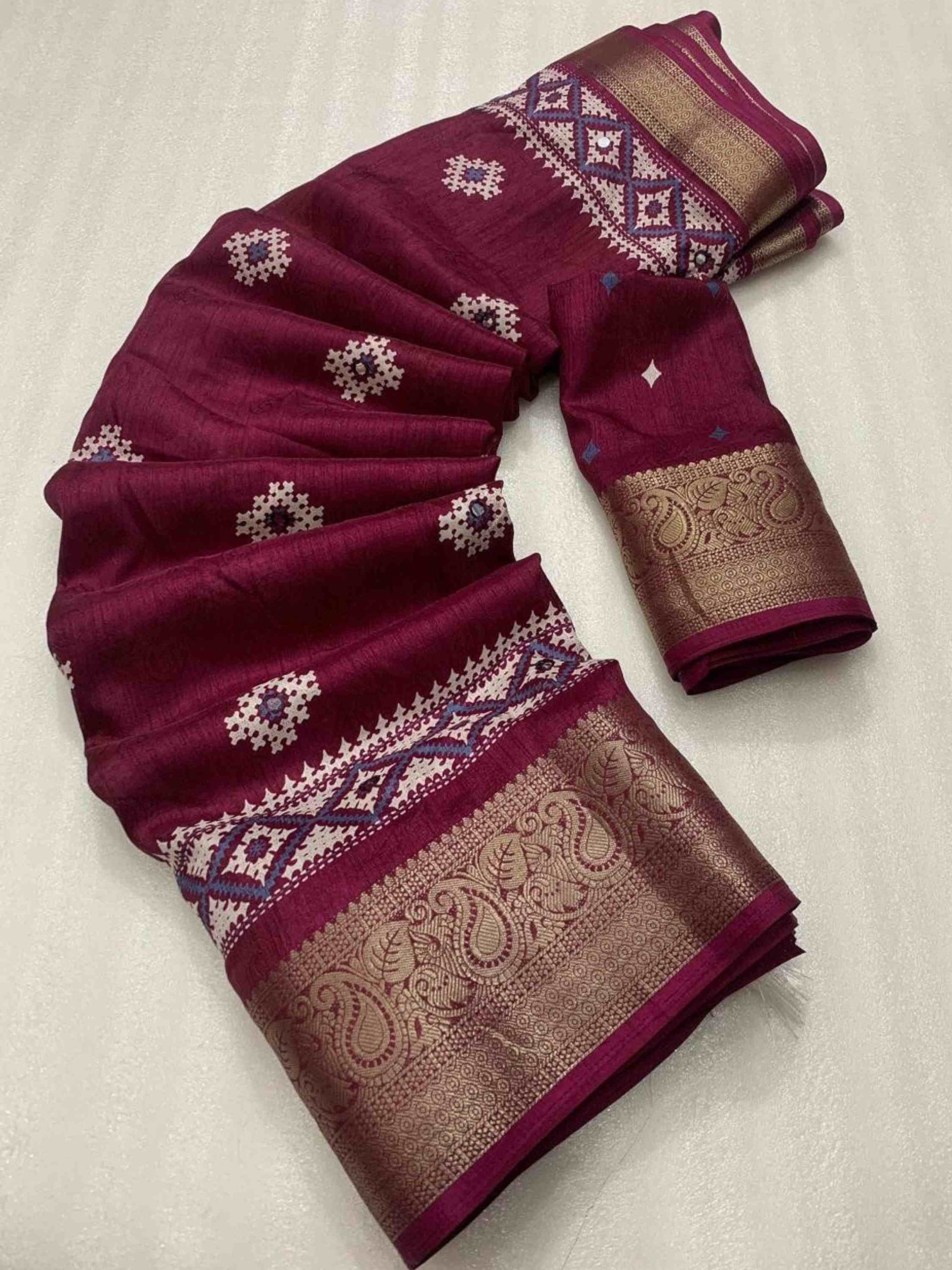 Wine Cotton Silk Saree