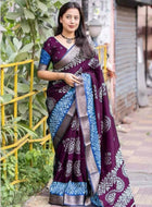 Wine Dola Silk Cotton Saree
