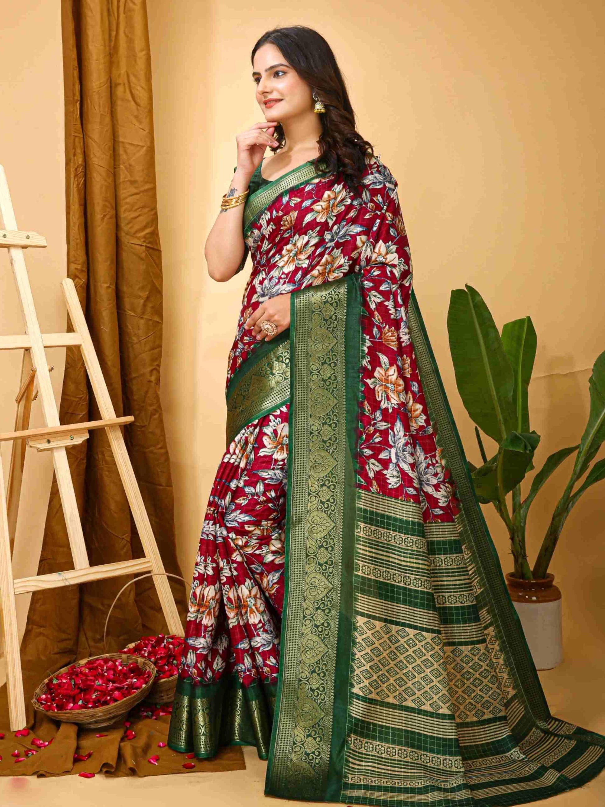 Wine Dola Silk Cotton Saree