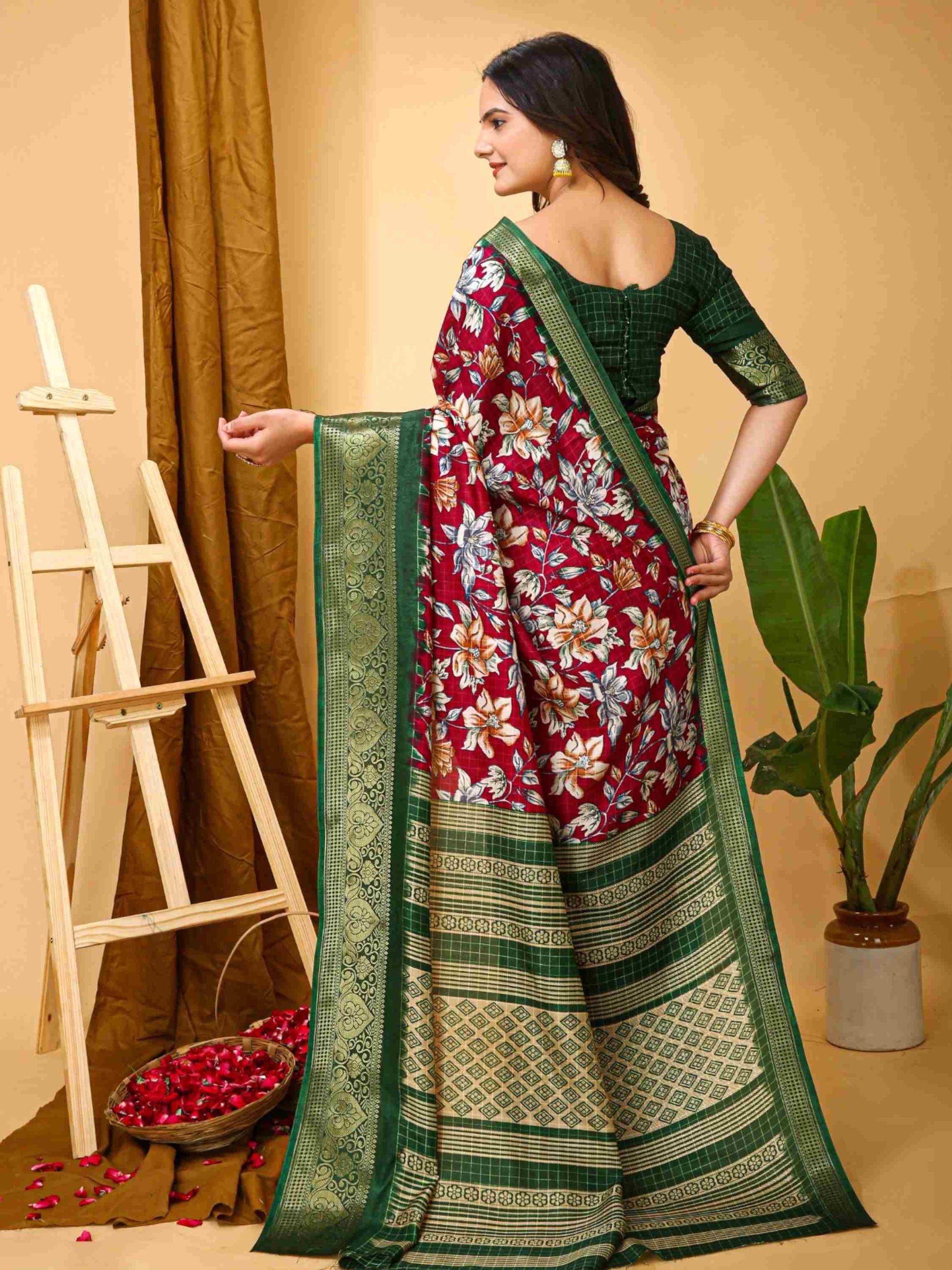 Wine Dola Silk Cotton Saree