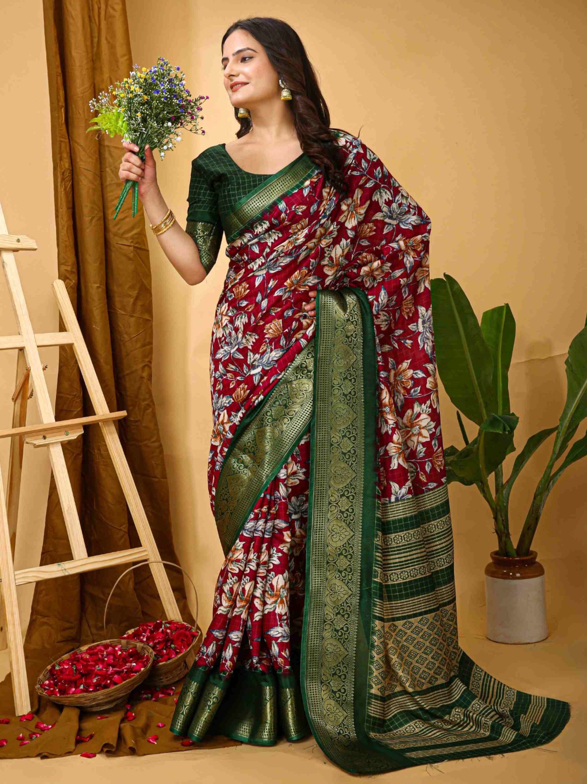 Wine Dola Silk Cotton Saree