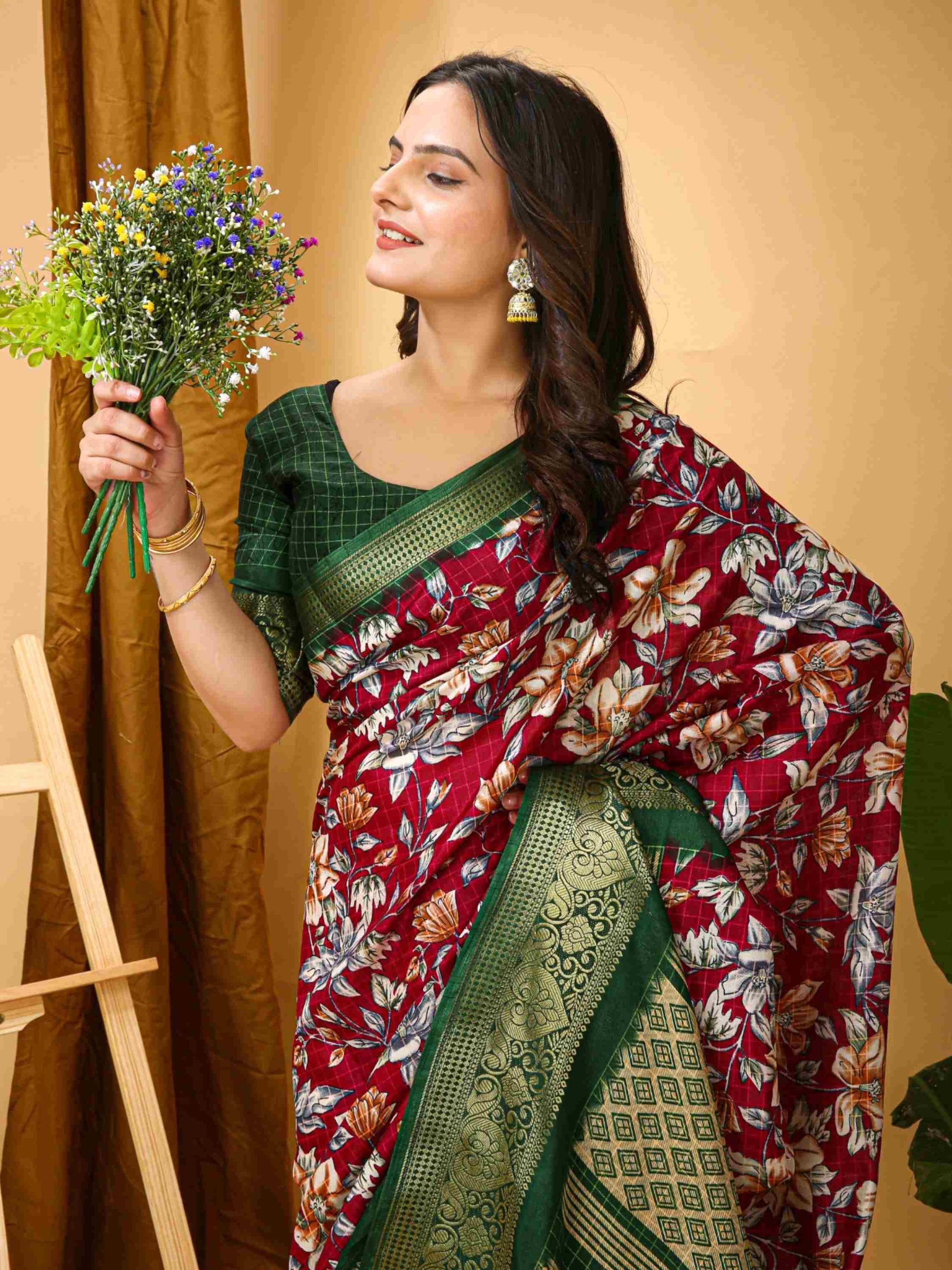 Wine Dola Silk Cotton Saree