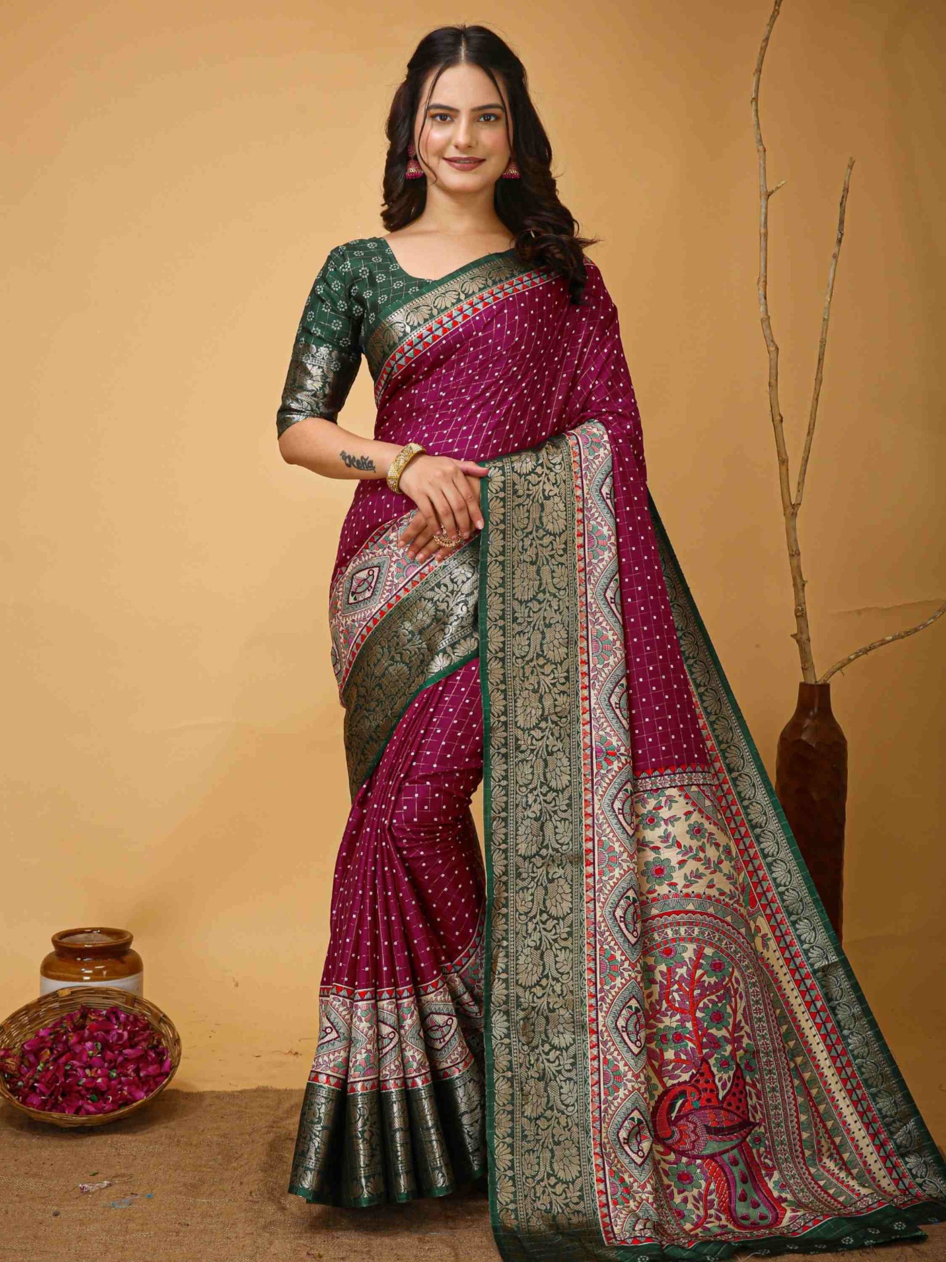 Wine Dola Silk Cotton Saree