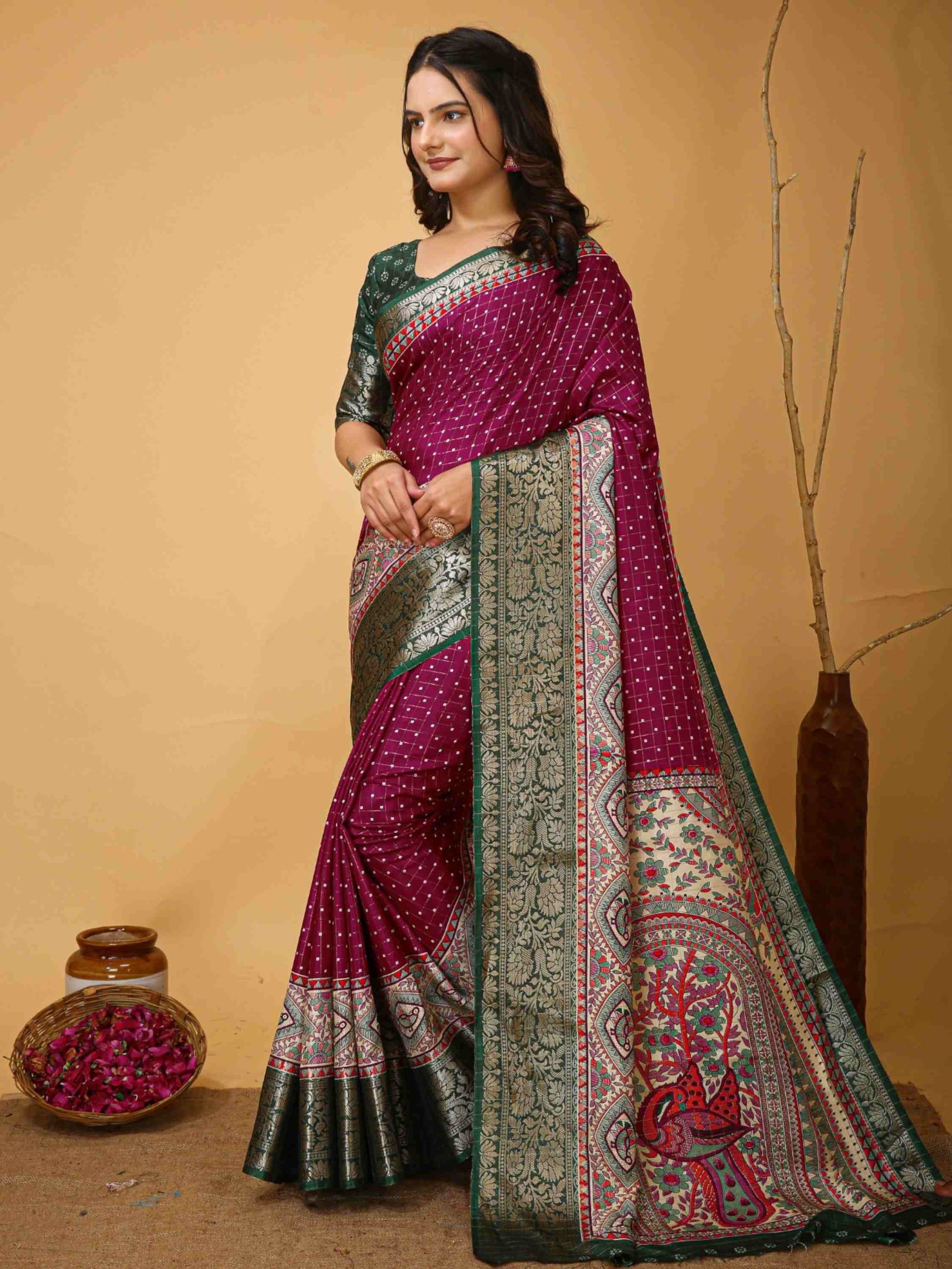 Wine Dola Silk Cotton Saree