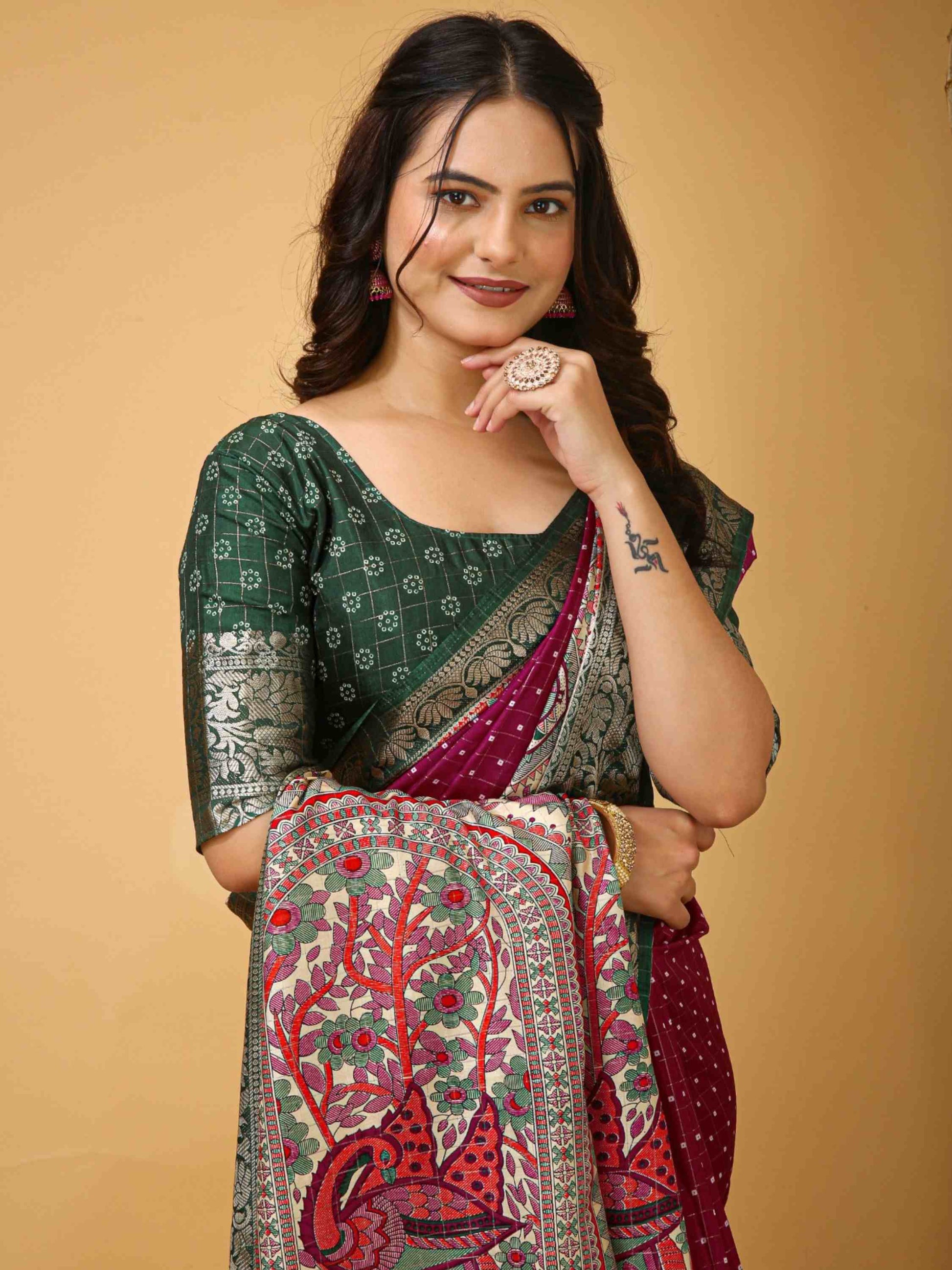 Wine Dola Silk Cotton Saree