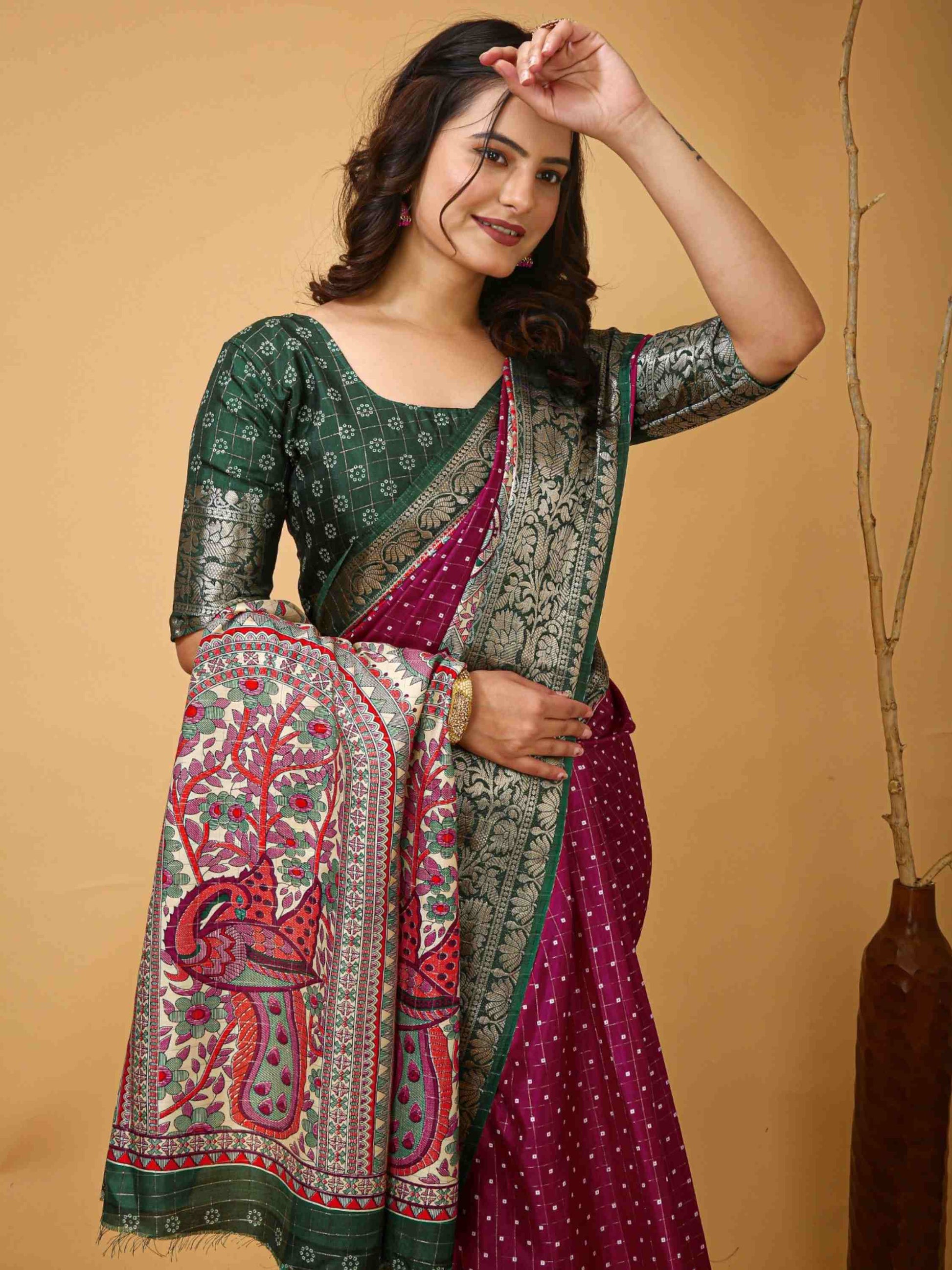 Wine Dola Silk Cotton Saree