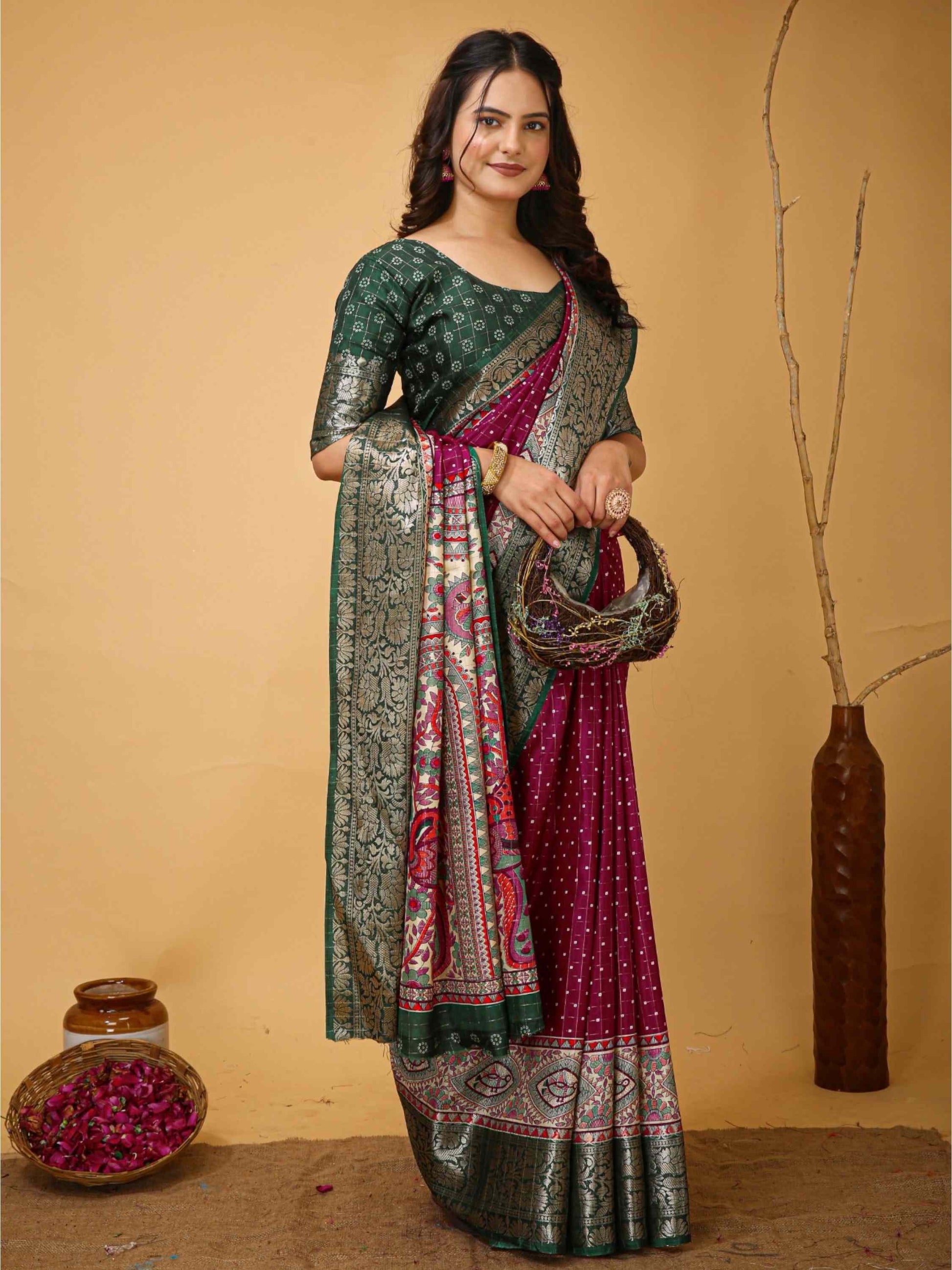 Wine Dola Silk Cotton Saree