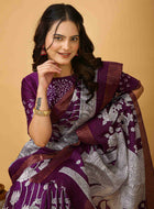 Wine Handloom Cotton Saree