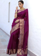 Wine Organza Saree
