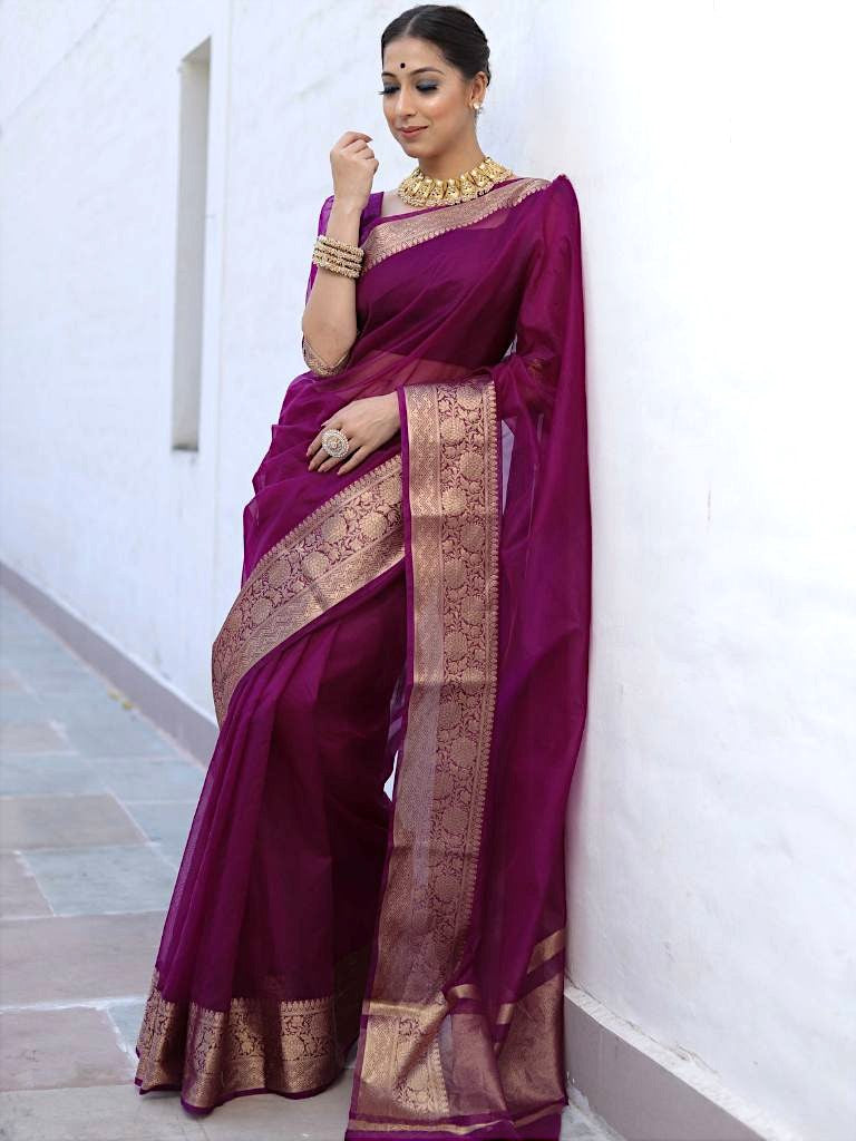Wine Organza Saree