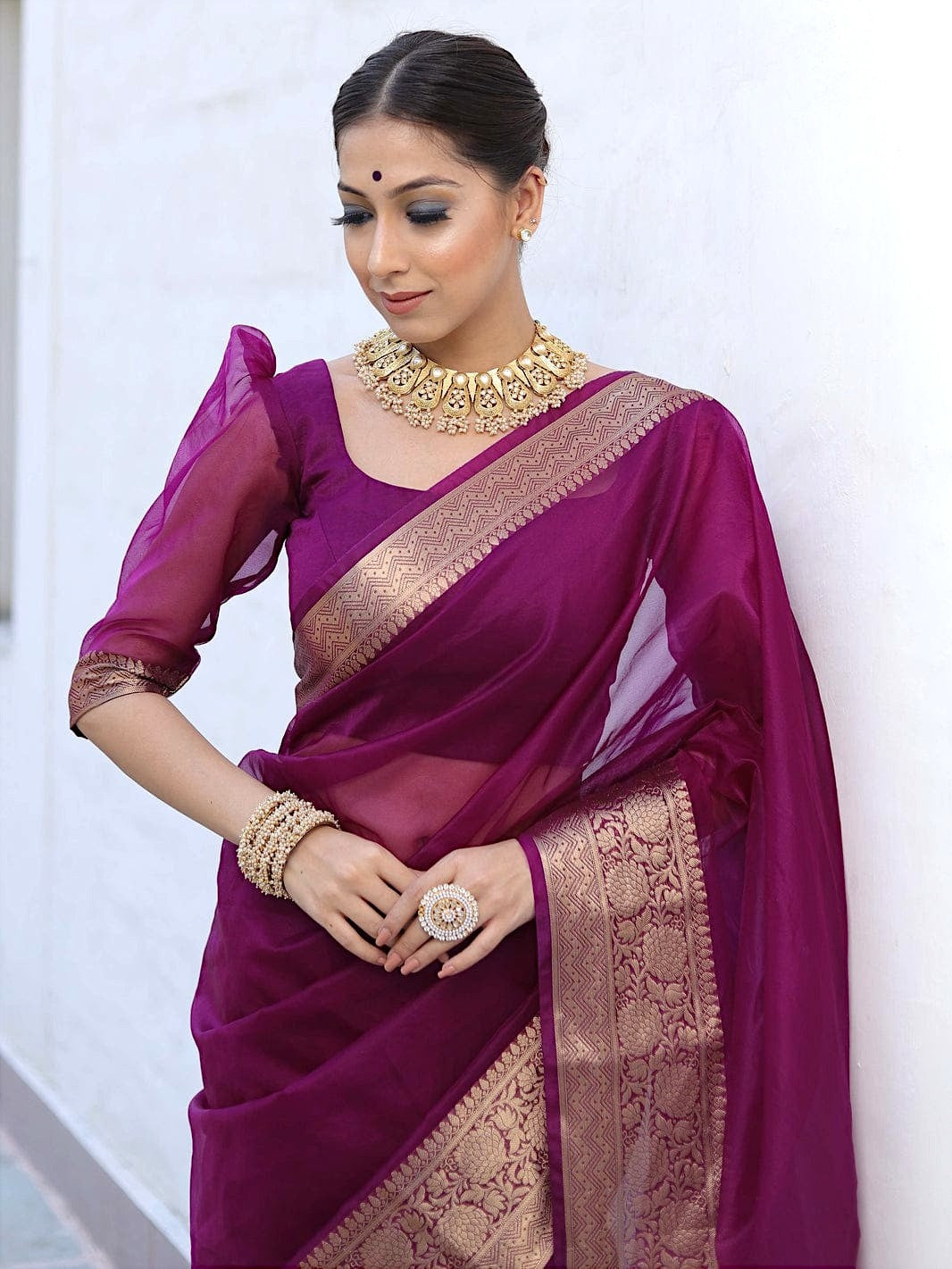 Wine Organza Saree