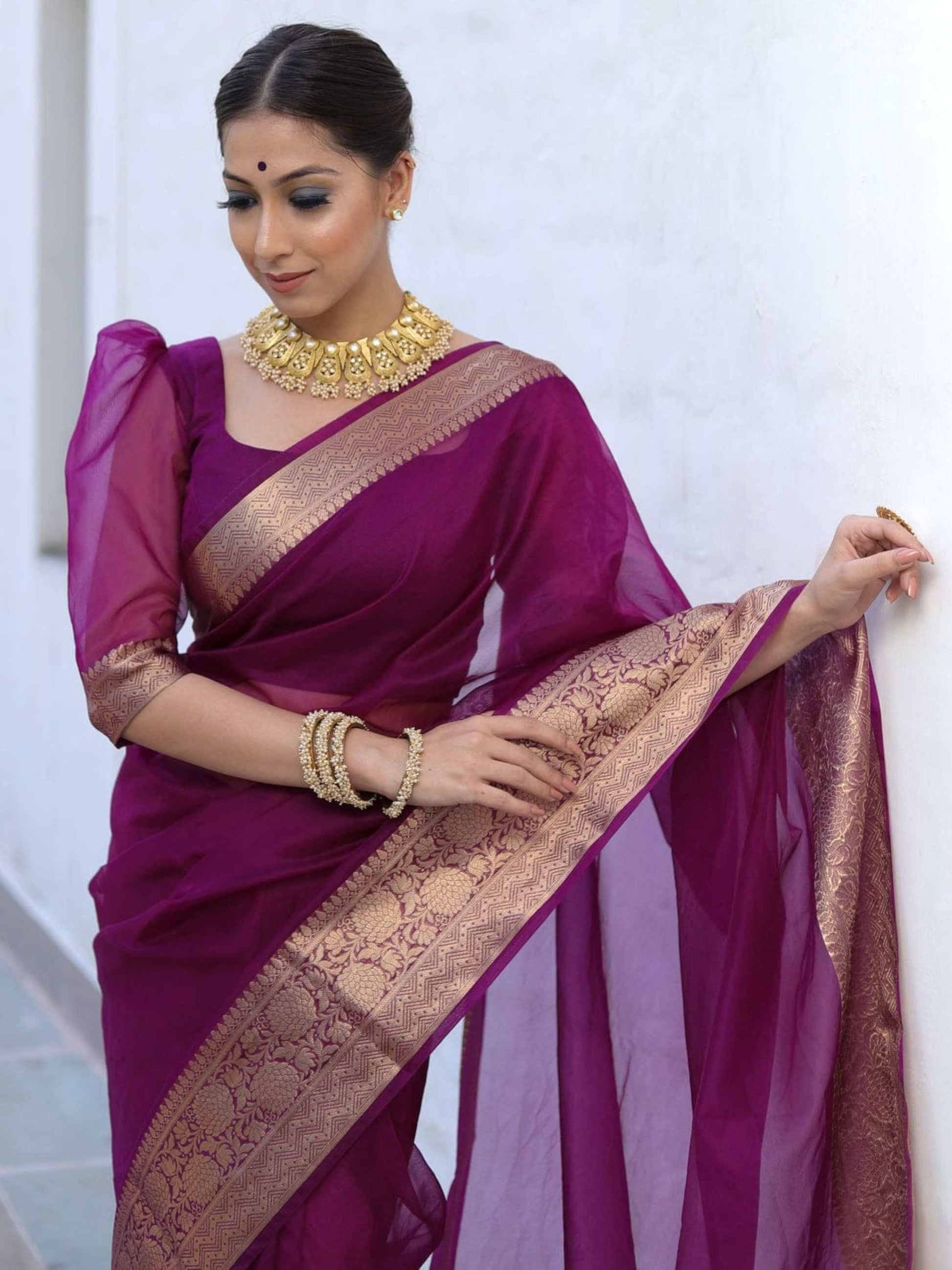 Wine Organza Saree