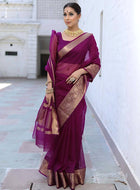 Wine Organza Saree