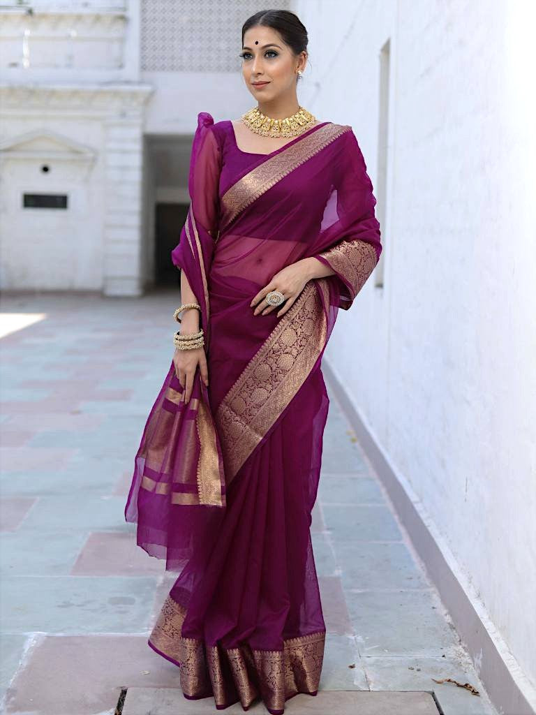 Wine Organza Saree