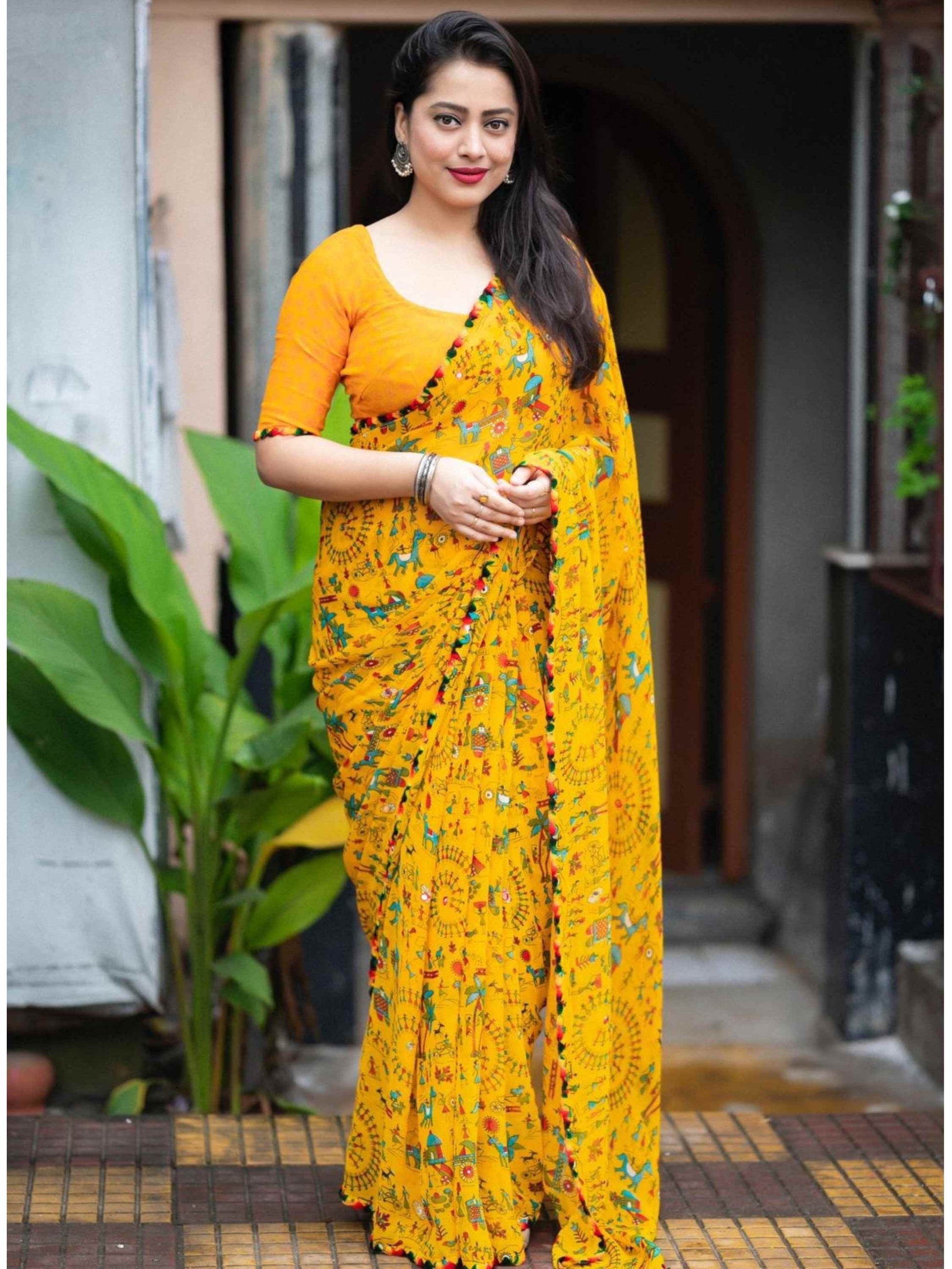 Yellow Chiffon Saree