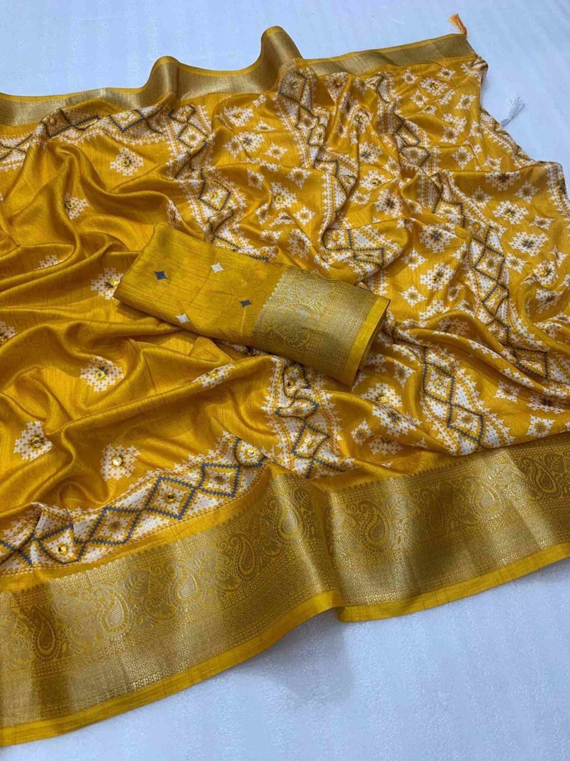 Yellow Cotton Silk Saree