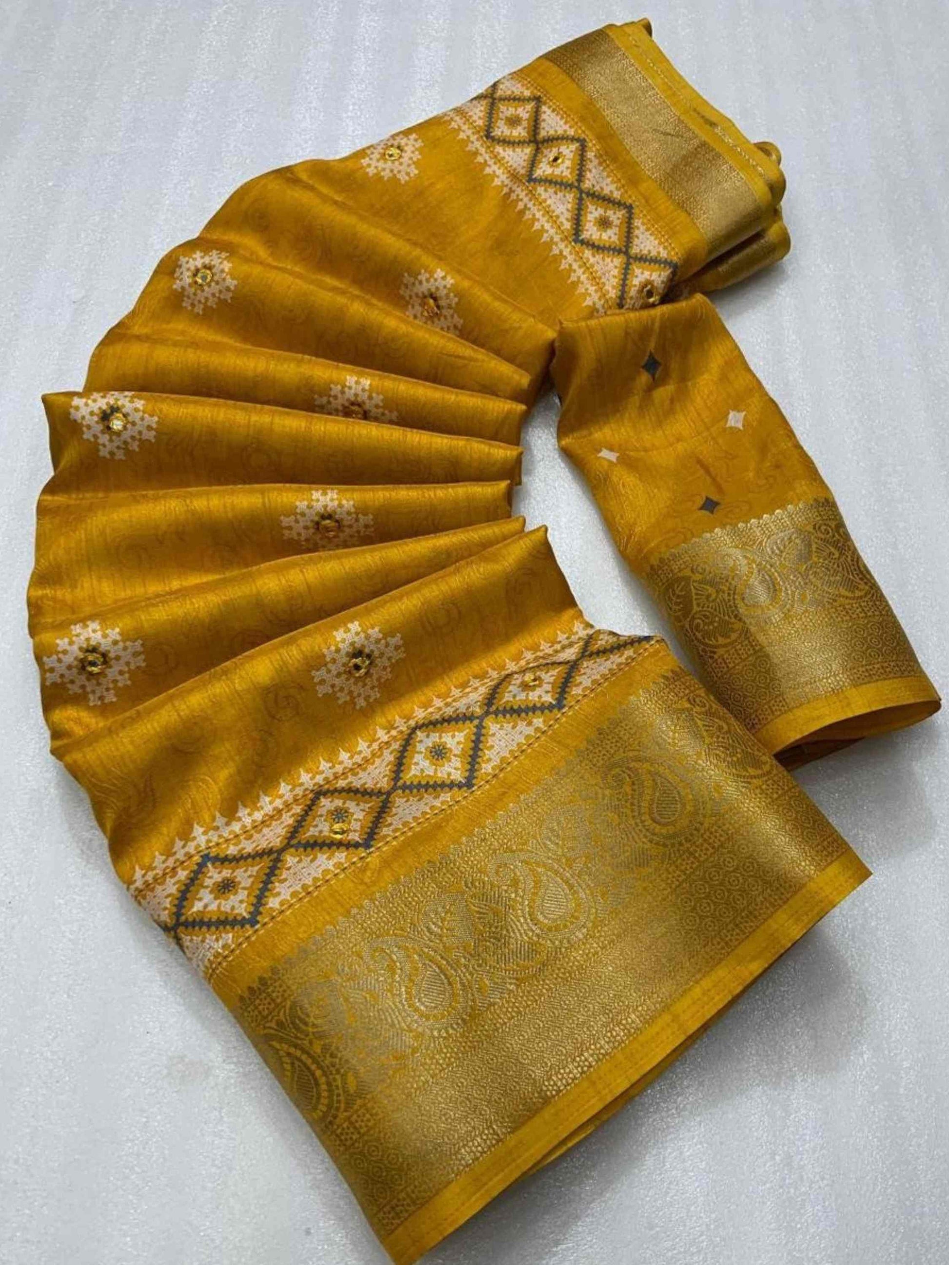Yellow Cotton Silk Saree