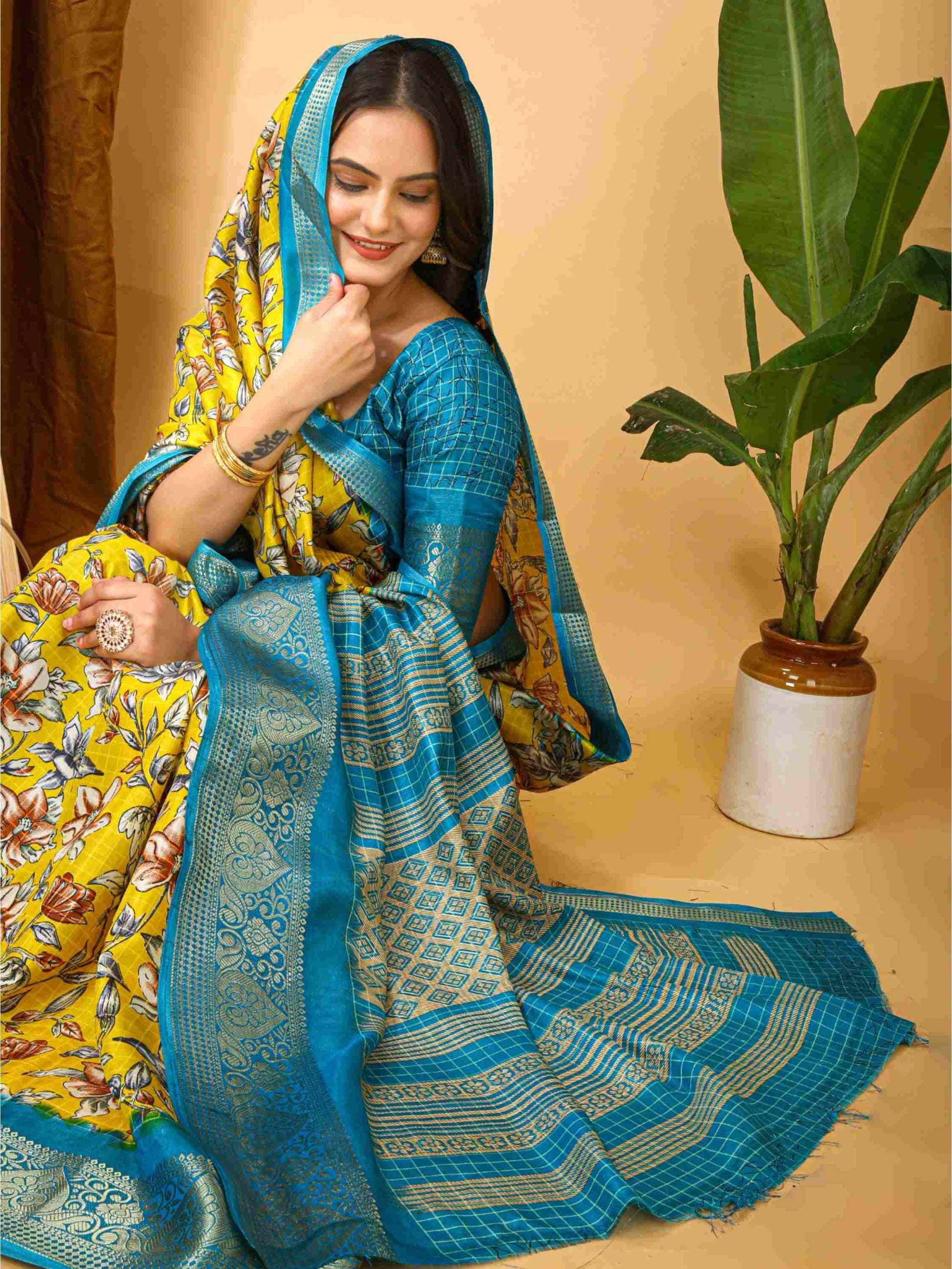 Yellow Dola Silk Cotton Saree