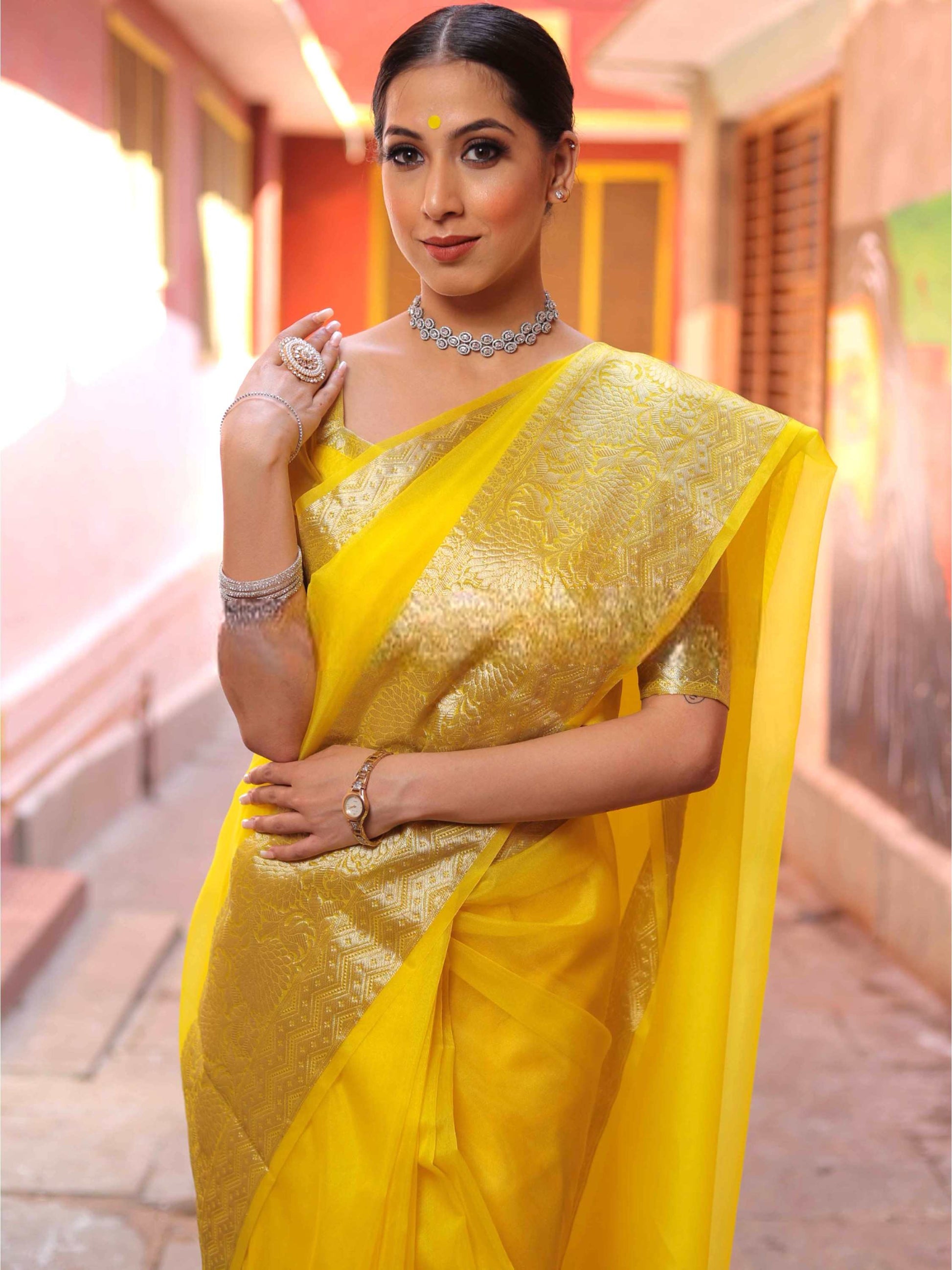 Yellow Organza Saree