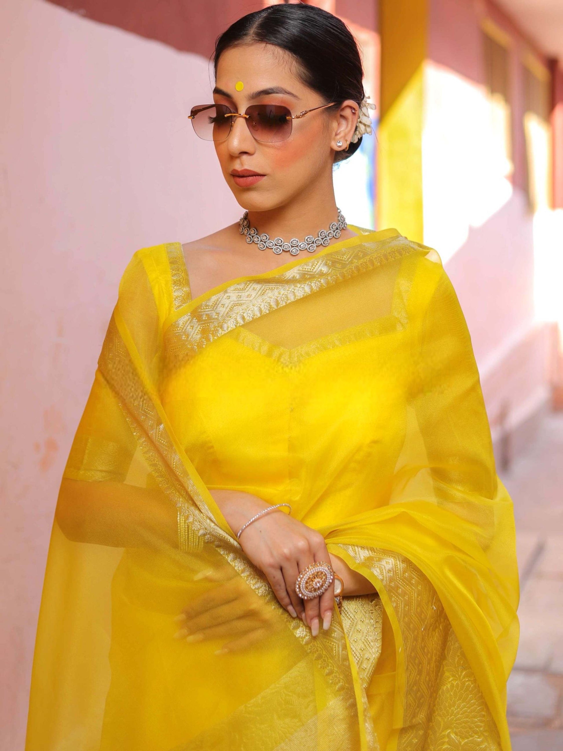Yellow Organza Saree