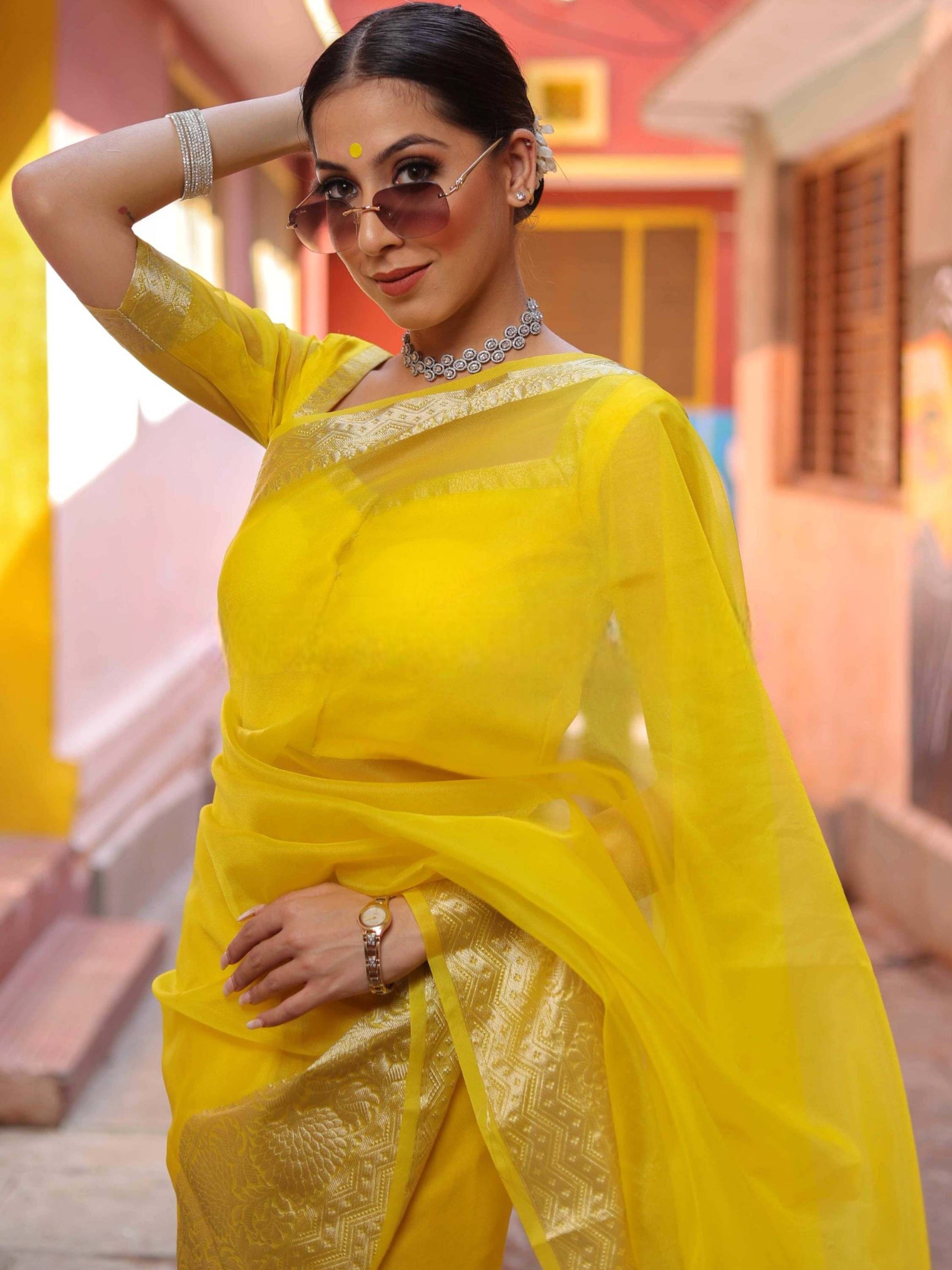 Yellow Organza Saree