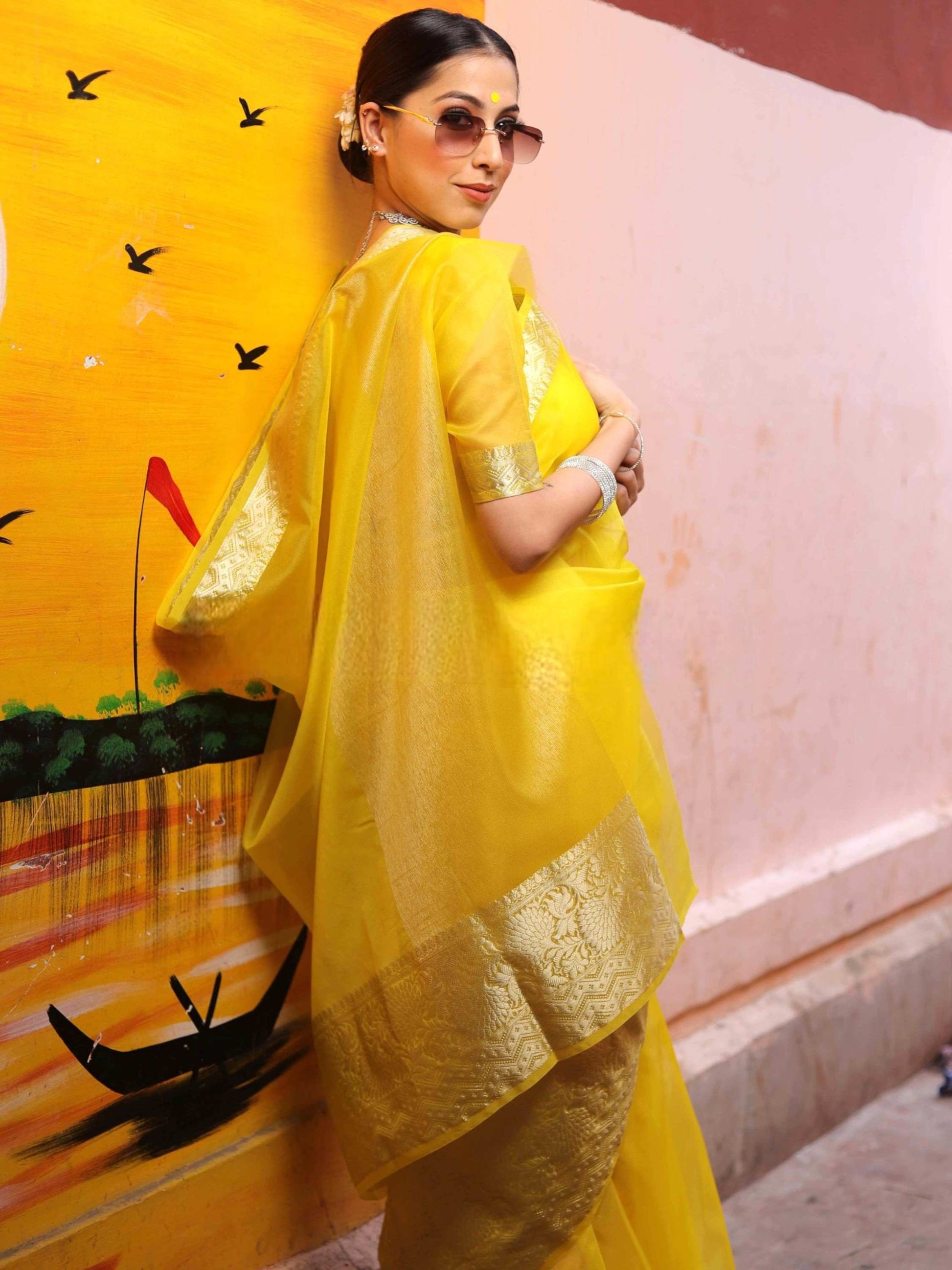 Yellow Organza Saree