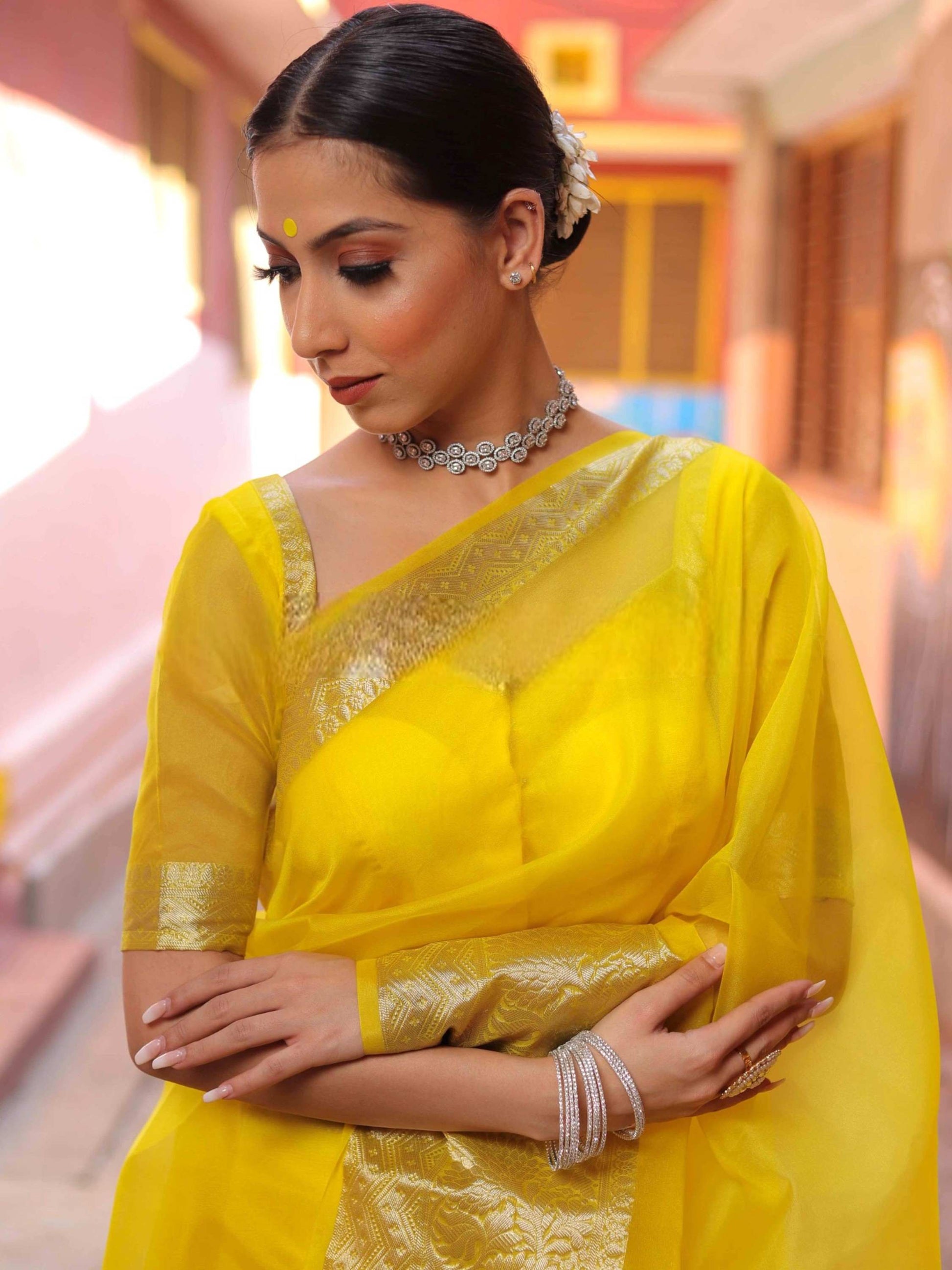 Yellow Organza Saree