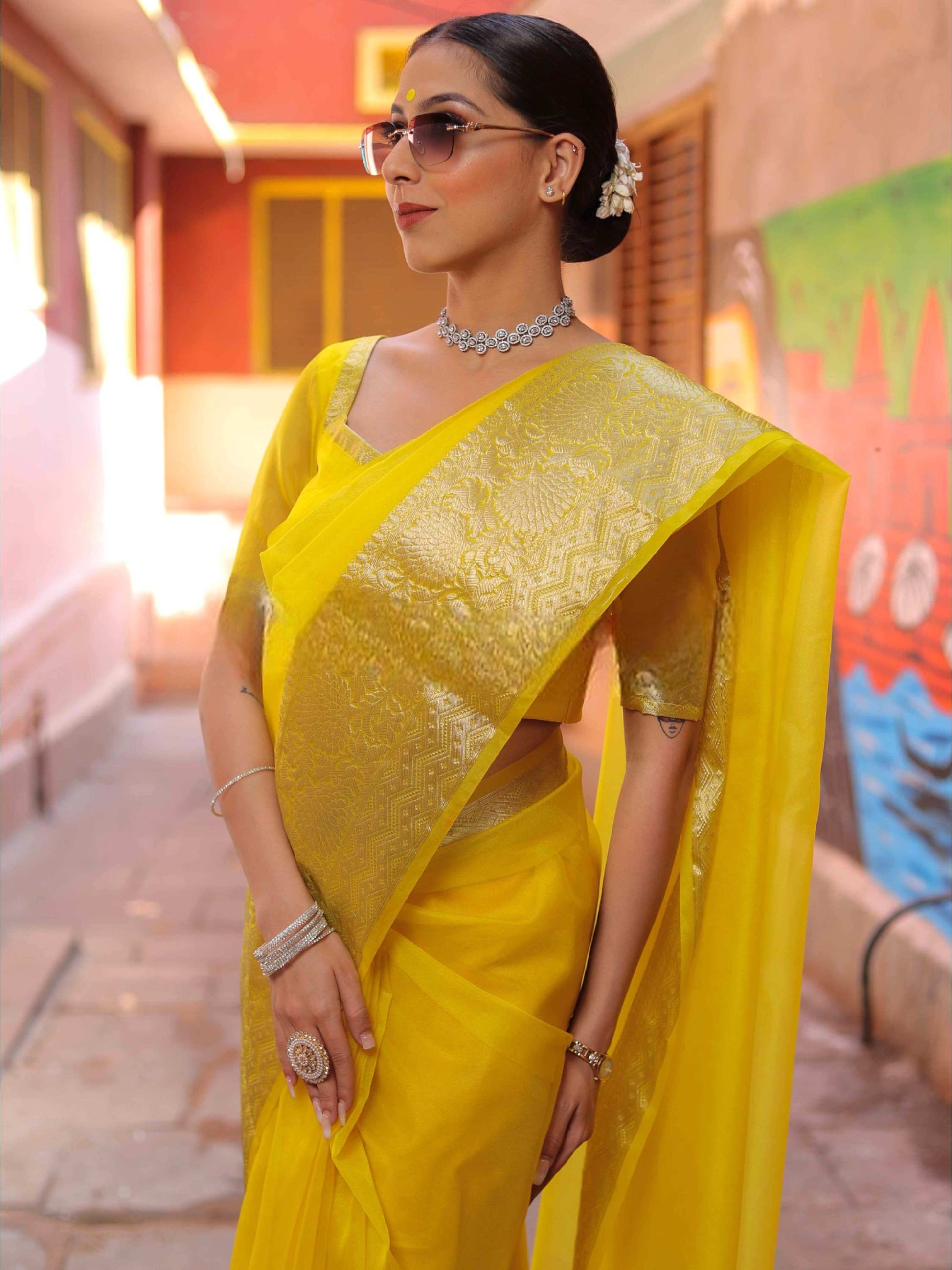 Yellow Organza Saree