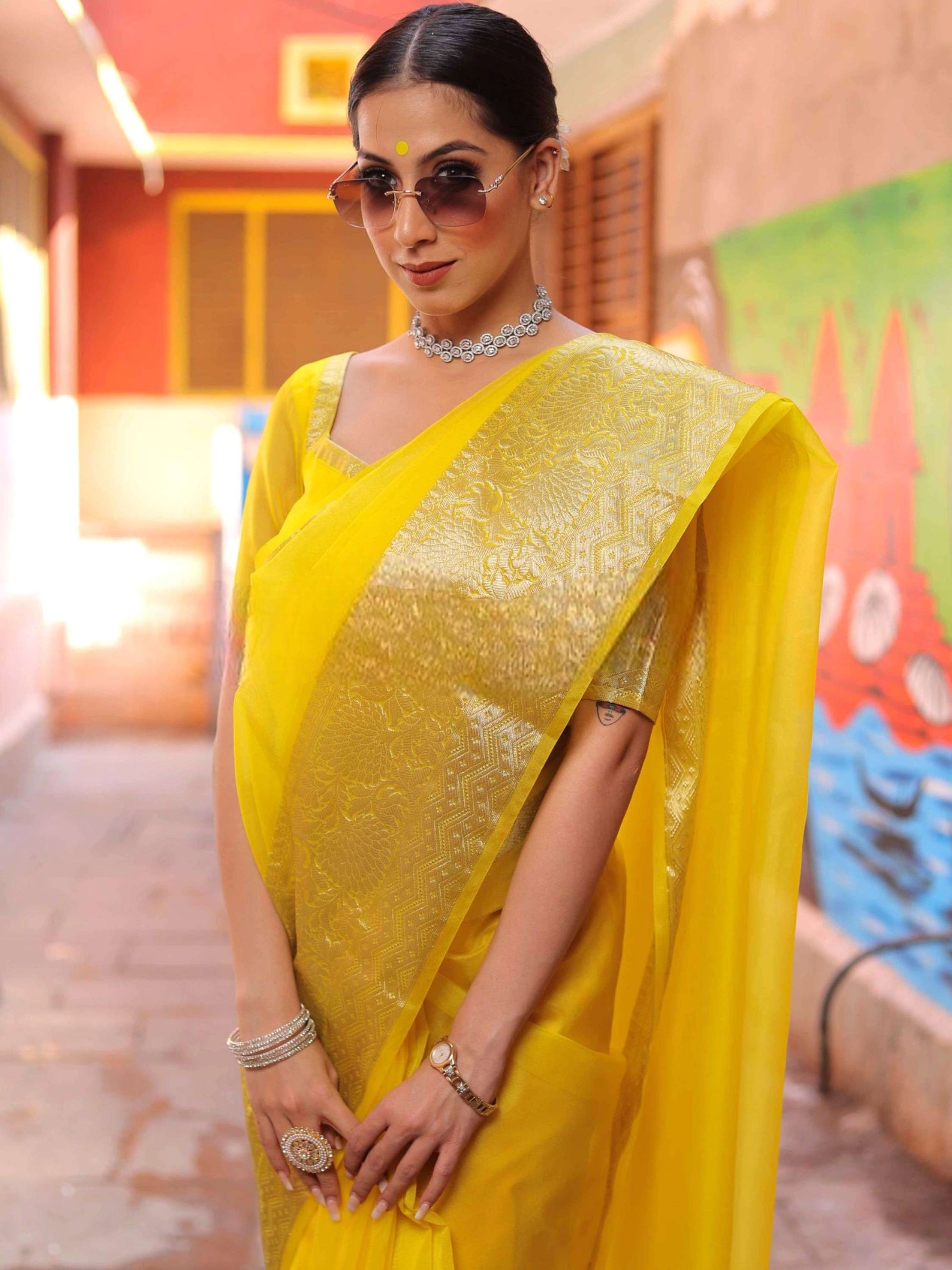 Yellow Organza Saree