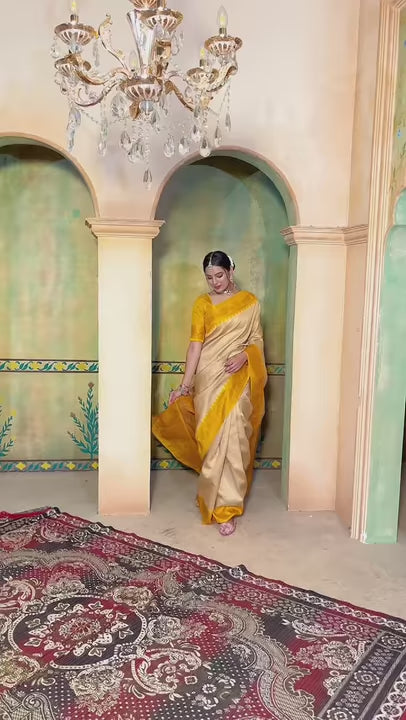 Cream Kanjivaram Silk Saree