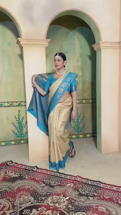 Cream Kanjivaram Silk Saree
