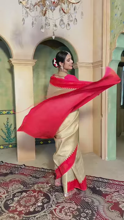 Cream Kanjivaram Silk Saree