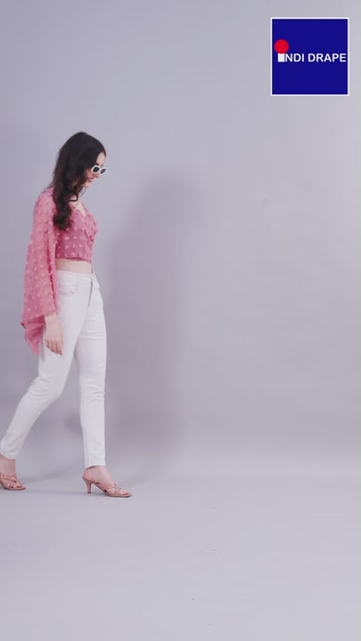 Georgette Angle Sleeve Pink Wrap Top