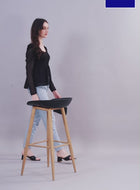 Chiffon Leg-O-Mutton Sleeve Black Top